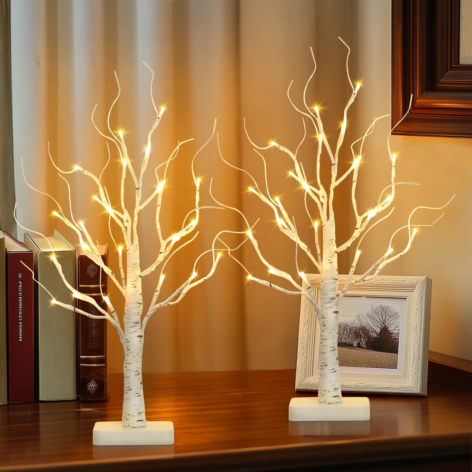 Birch Tree with Led Lights, White Christmas Tree, Lighted Mini Small Artifici…