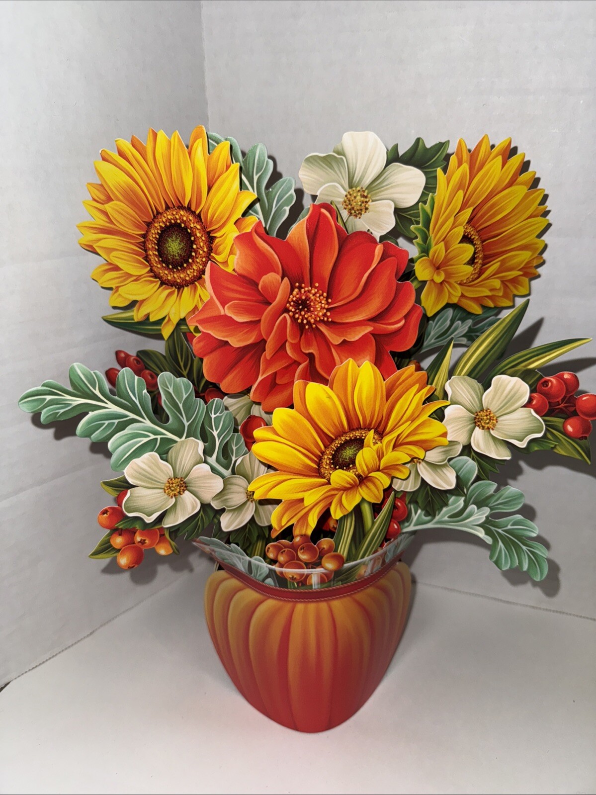 Fresh Cut Paper Flower Arrangement Thanksgiving Fall Autumn Cottage Decor
