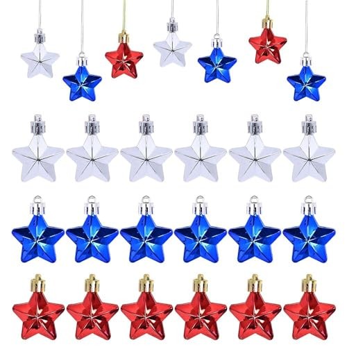 24 Pcs Mini Star Ornaments 4th of July Patriotic Hanging for Tree, Memorial