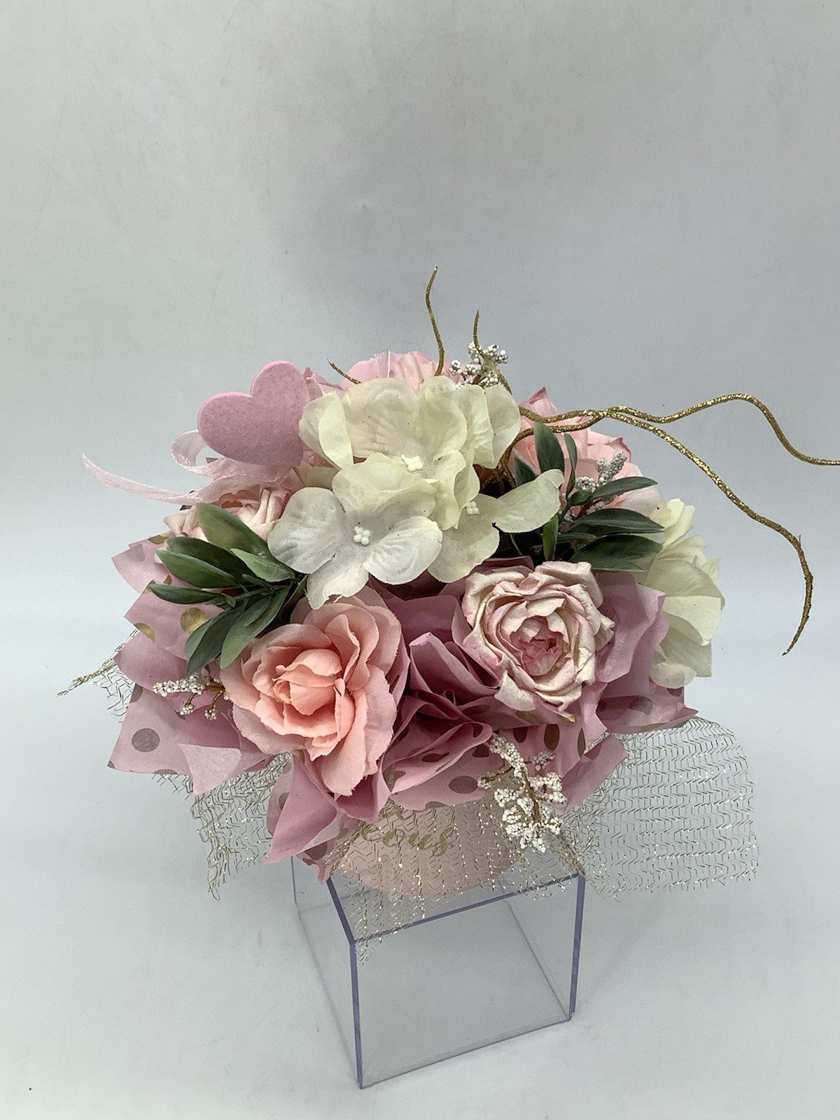 Handmade Valentines Day “Hello Gorgeous” Coffee Mug Pink Gold Floral Arrangement
