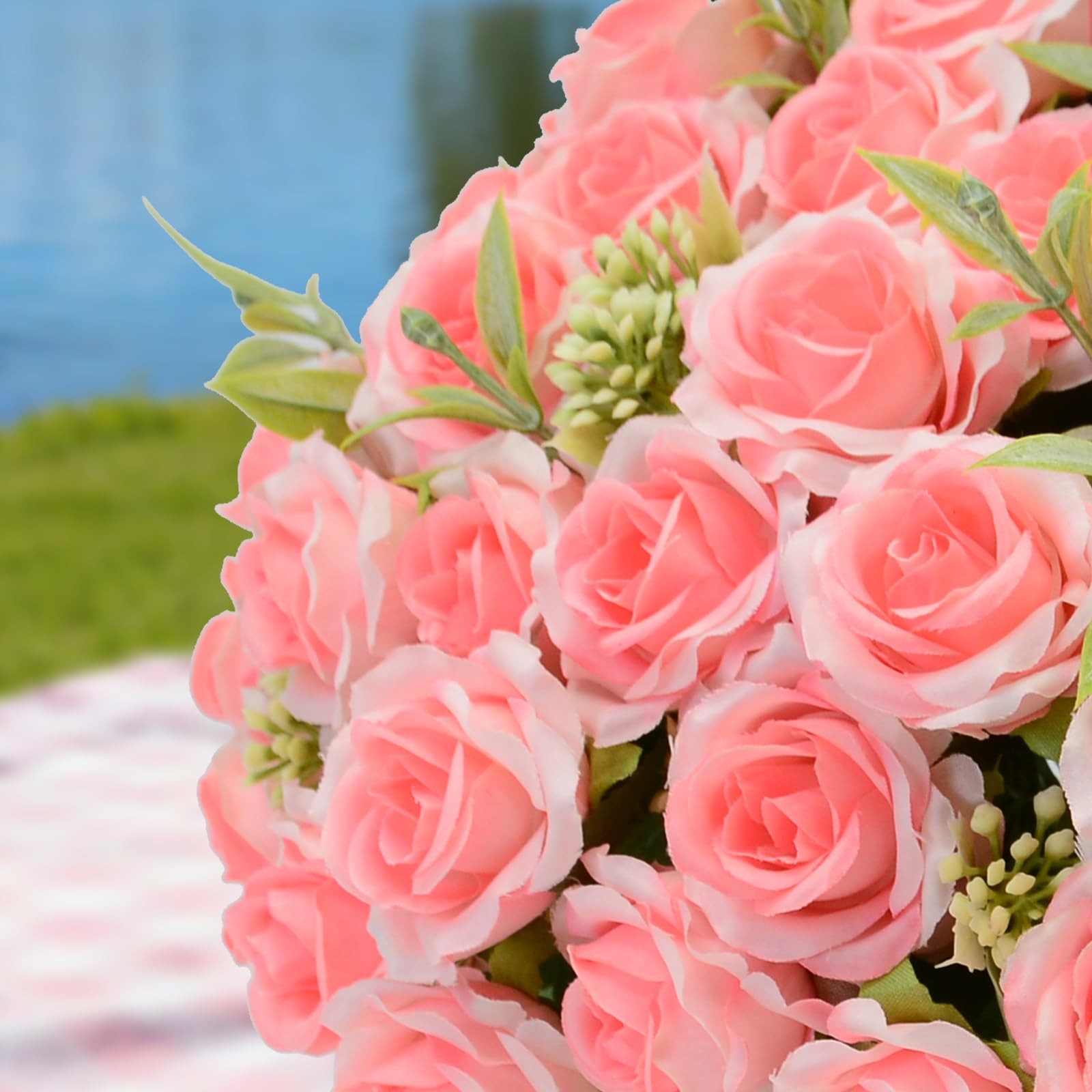 8 PCS Light Pink Artificial Rose Flowers Bouquet 10 Heads Per Pack Silk