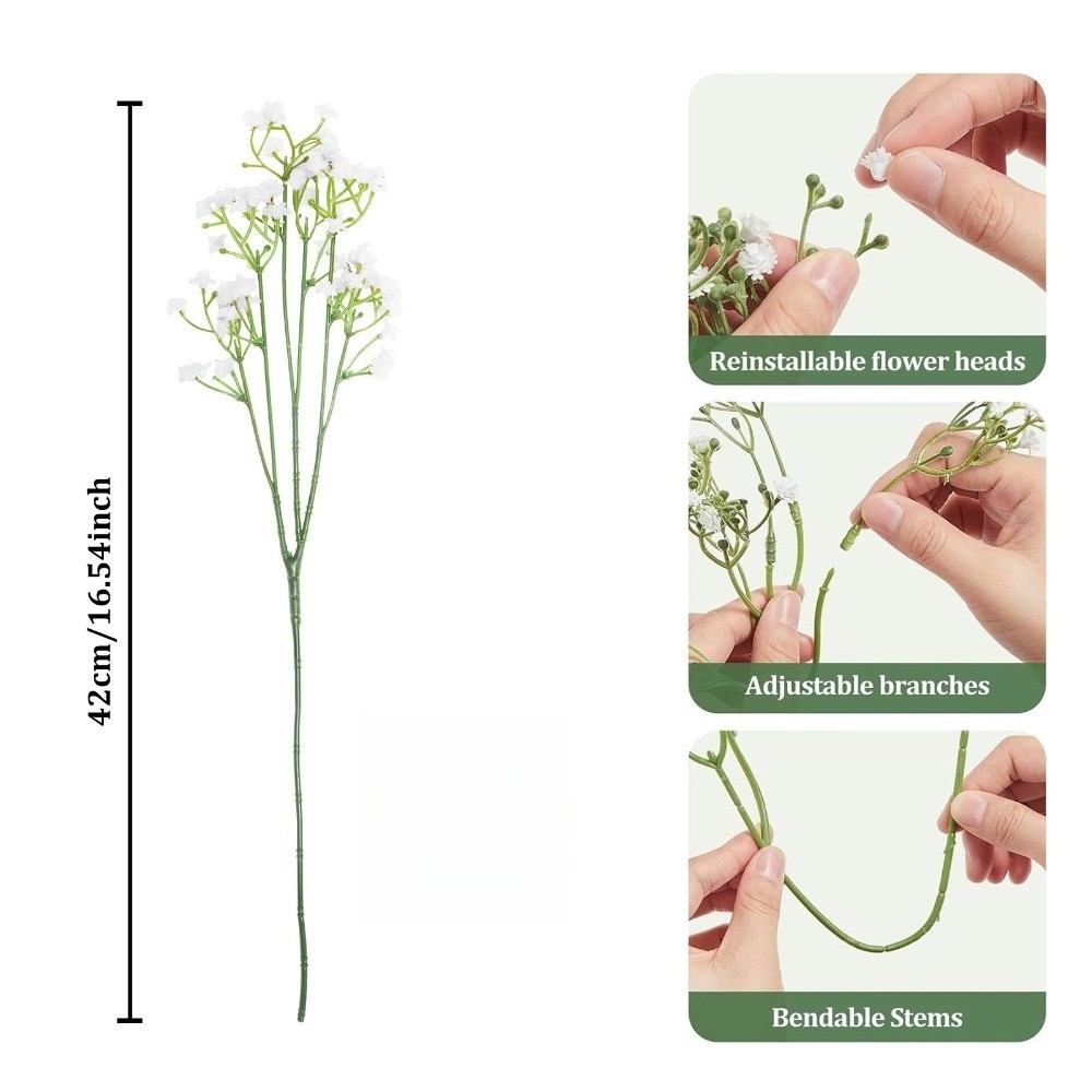 200Pcs Babys Breath Artificial Flowers White Small Faux Flower for Wedding Decor