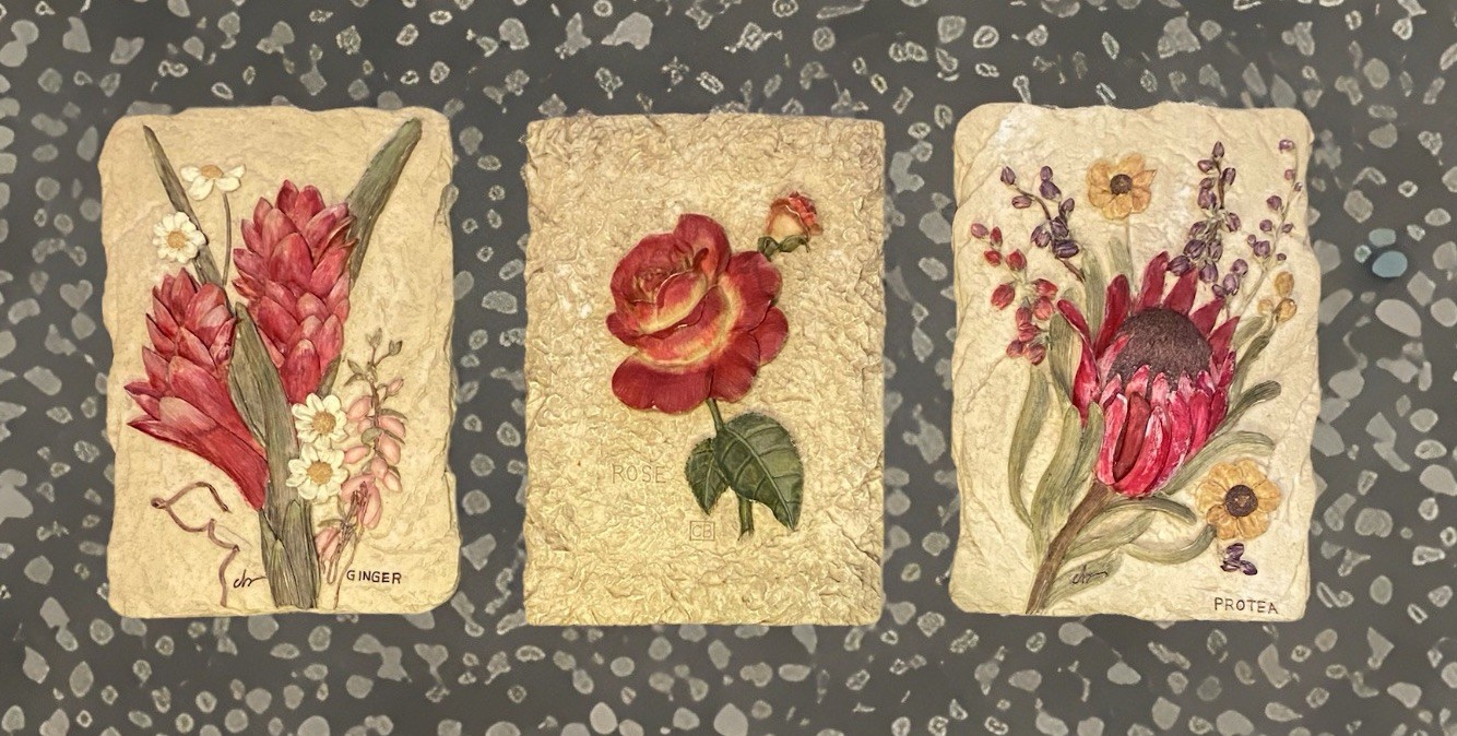 Set of 3 CHERI BLUM (CB) Botanical Floral 3D Wall Plaques Ginger, Rose & Protea