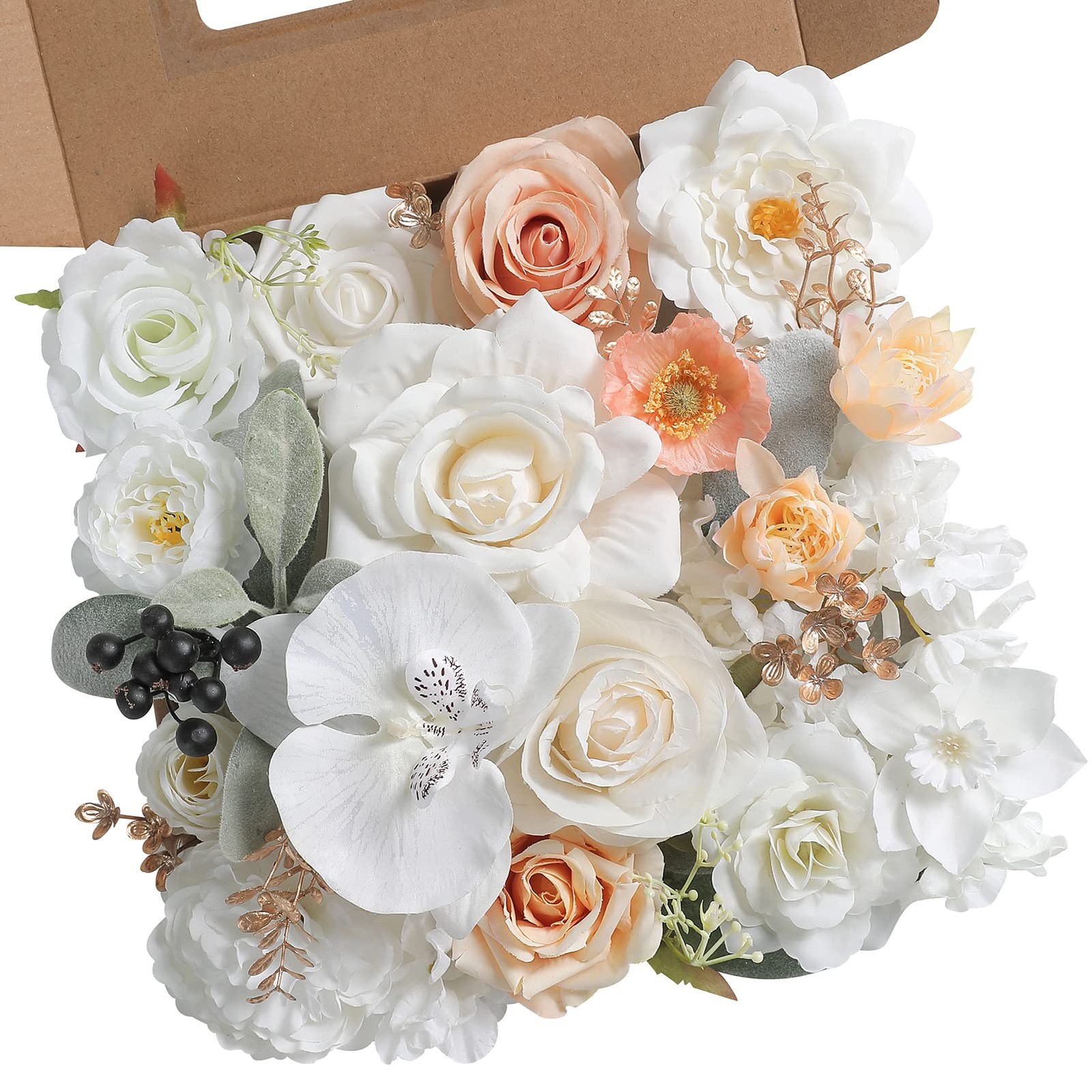 White Artificial Flowers Combo Silk Mix Fake Leaf Wedding Bouquets Baby Shower