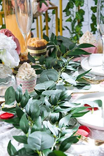 4 Packs 6.5 Feet Artificial Silver Dollar Eucalyptus Leaves Garland with Willow