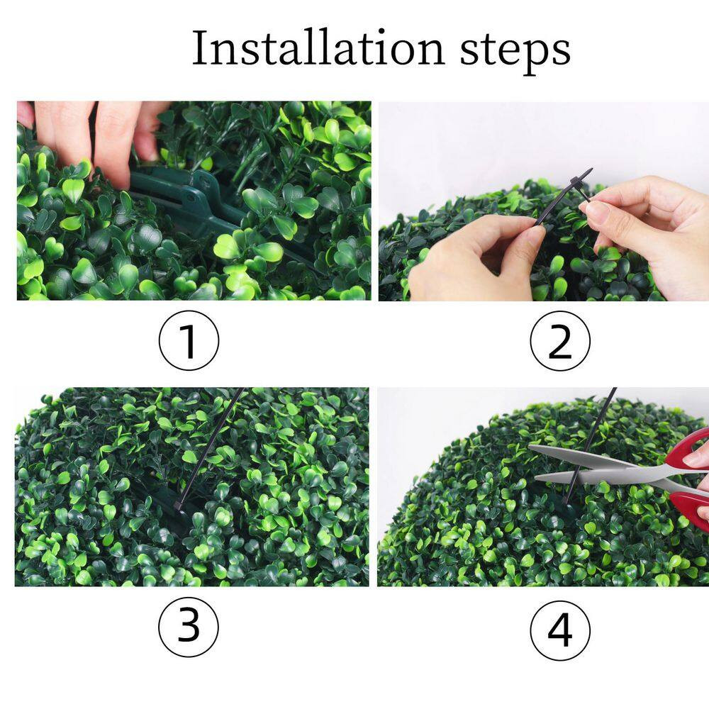 15.5 In. 2-Balls Green Artificial Boxwood Balls Grass Topiary Balls for Backyard