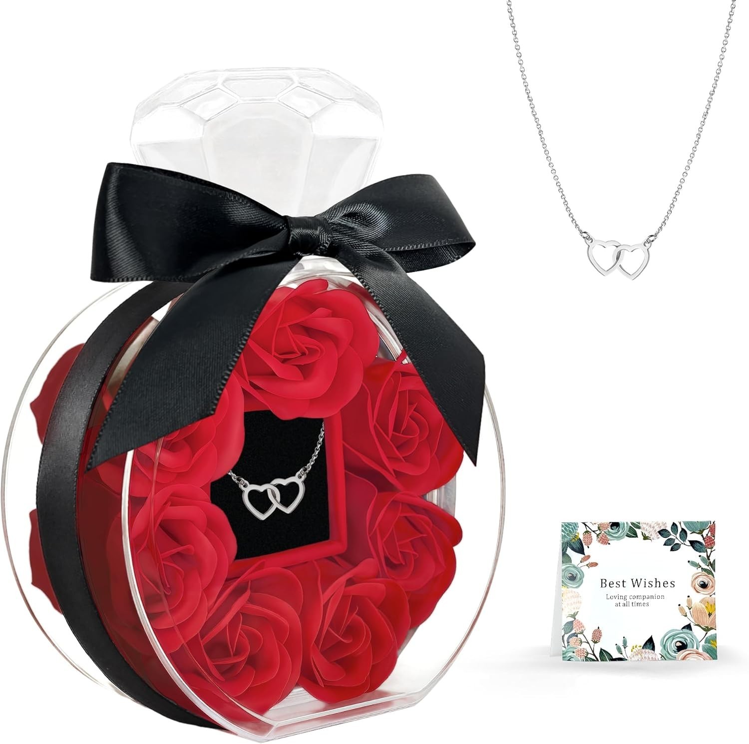 Roses Bouquet Artificial Flower – Preserved Red Rose Flowers with Love Necklace
