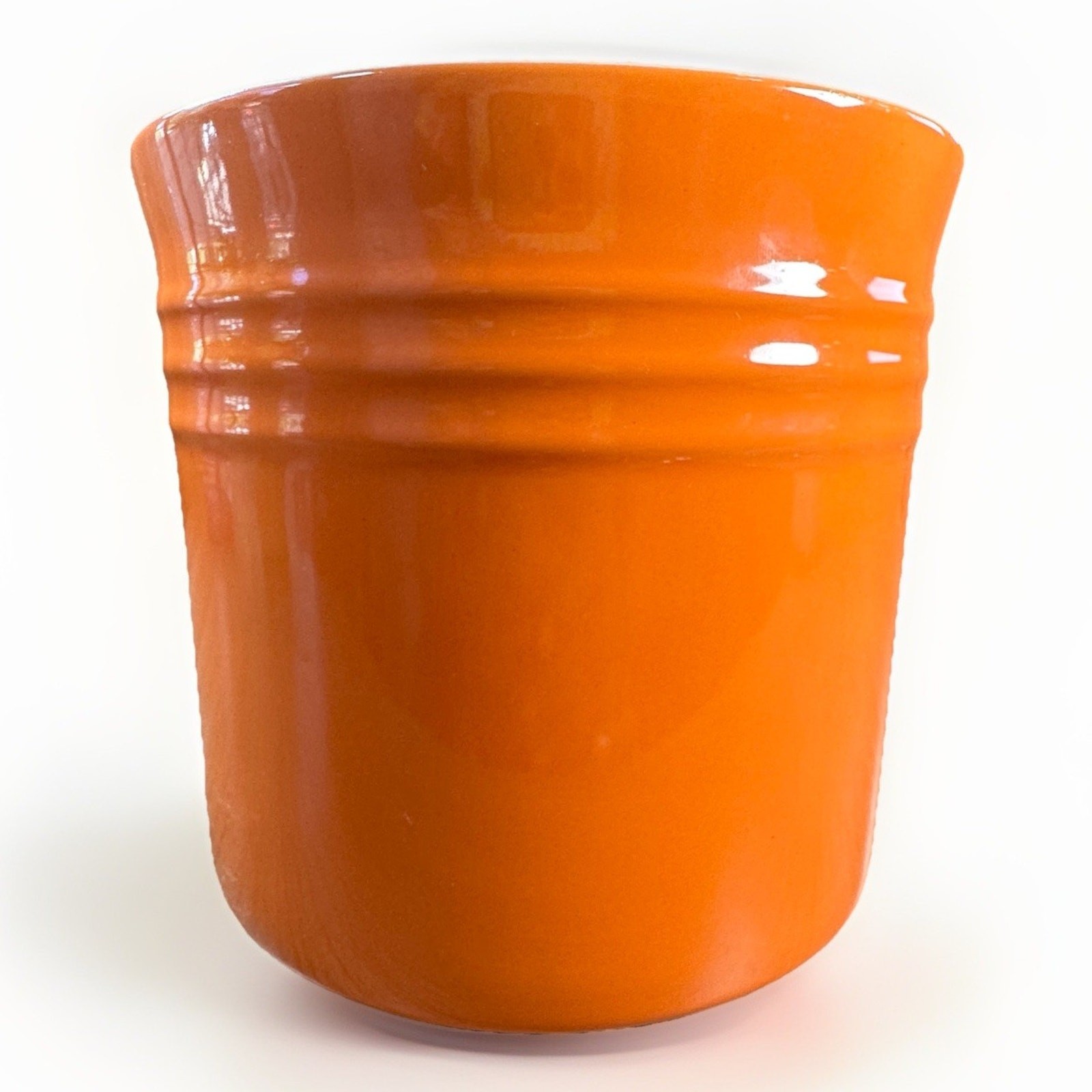 Le Creuset Flame Orange Utensil Holder Crock Vase w/ Flower Decor 2.75 Kitchen