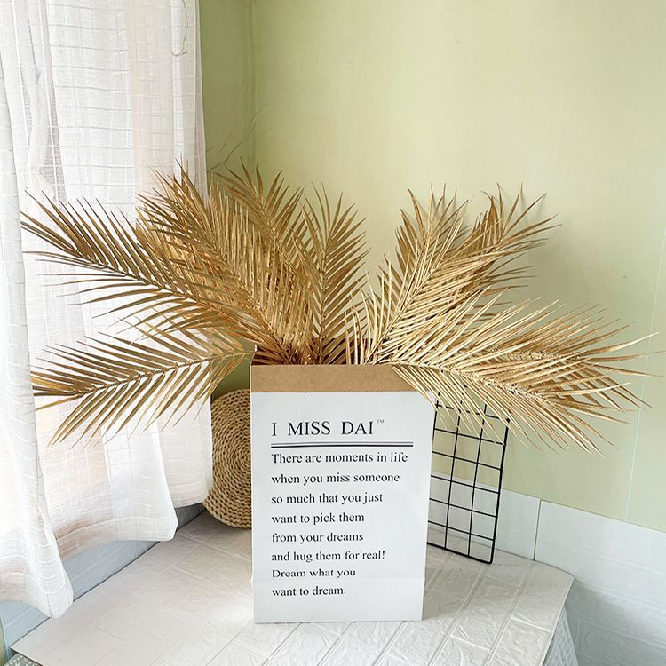 Golden Artificial Maple Eucalyptus Plant Leaves Branch Home Hotel Display Decor