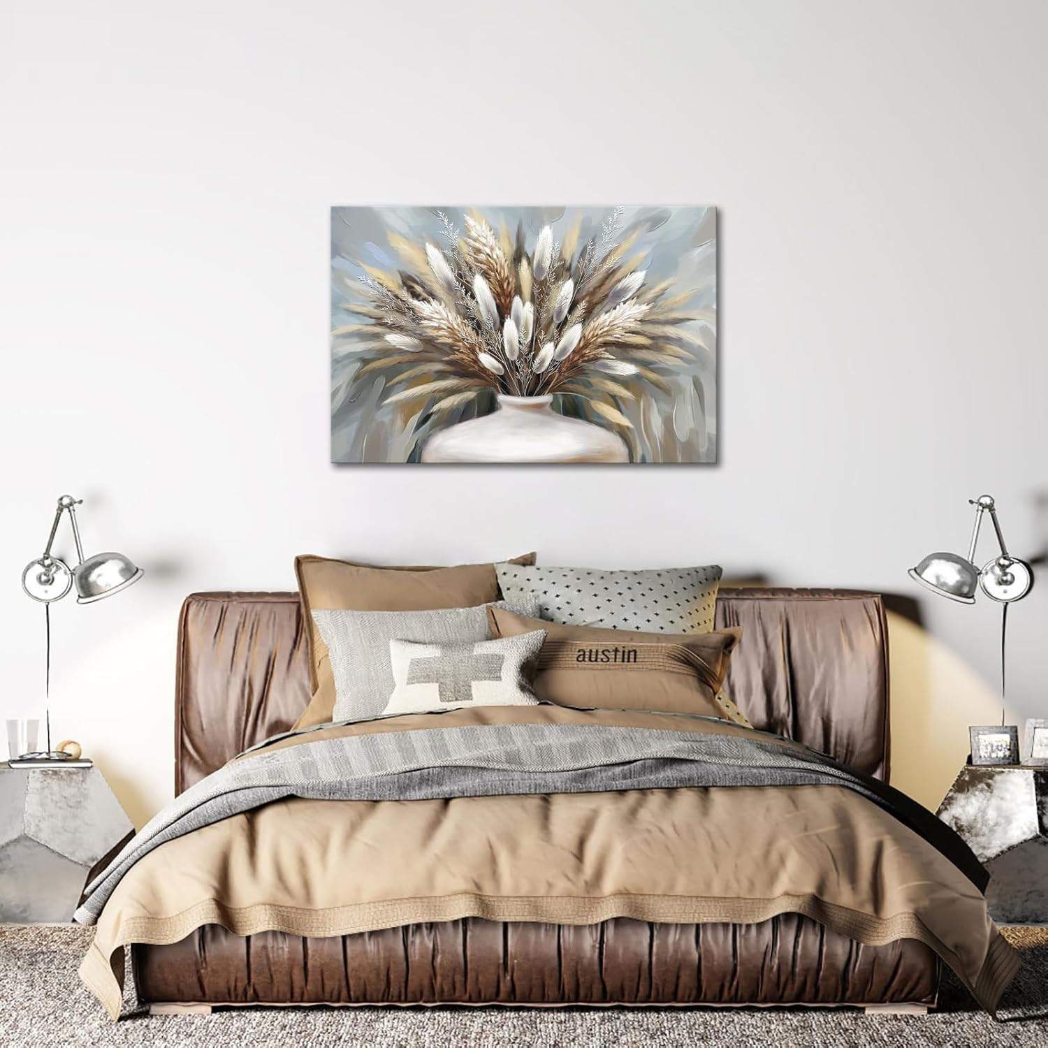 Large Pampas Grass Wall Art – Boho Canvas Decor for Home & Bedroom 24×36