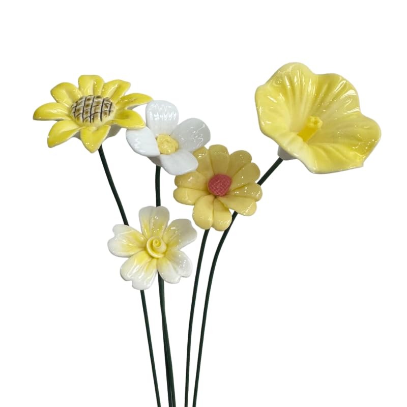 12 Pcs Handmade Ceramic Flowers Decor,Porcelain Flower Plant stakes for Outdo…