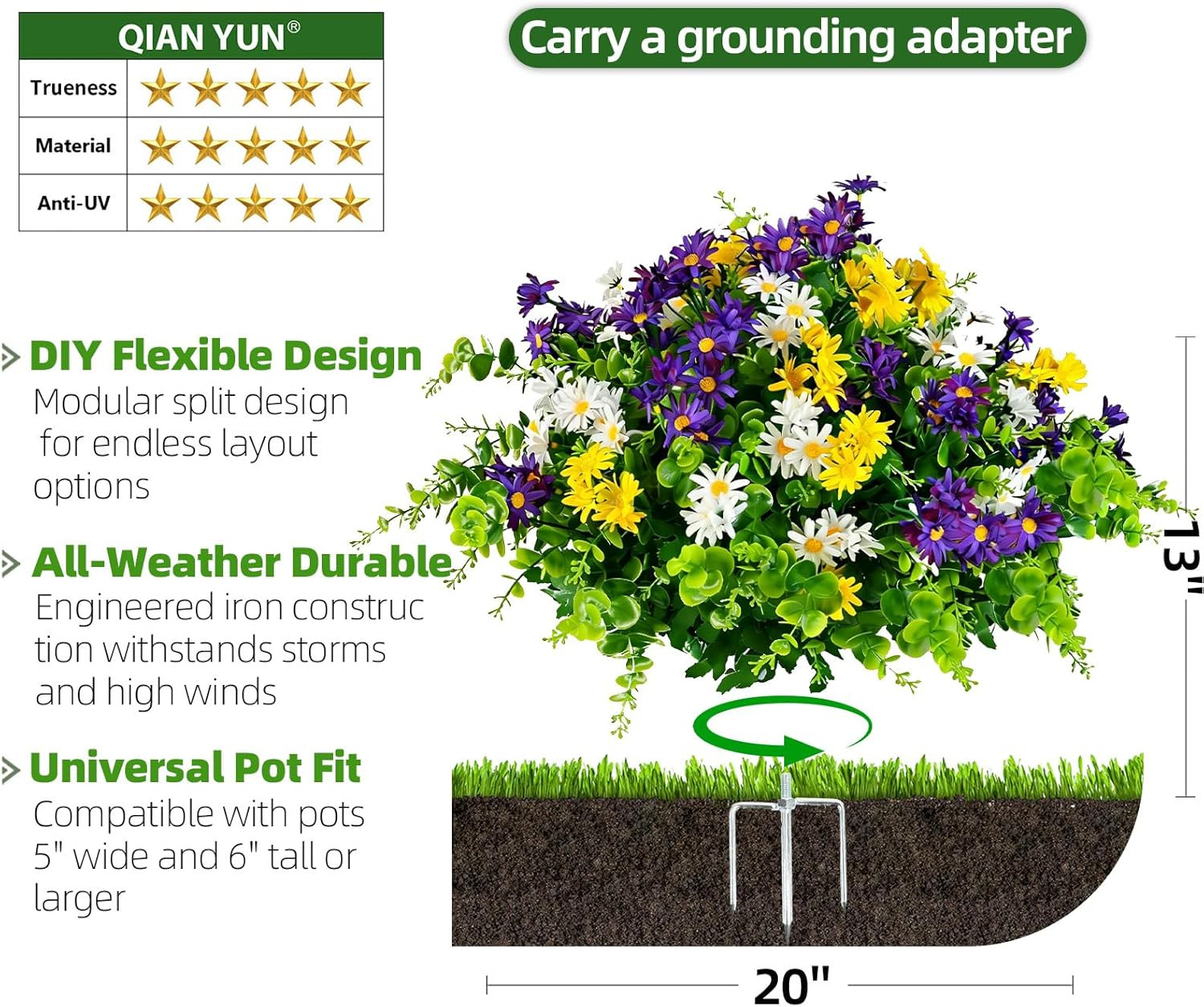 20” UV Resistant Artificial Daisy Topiary for Outdoor Decor & Planters