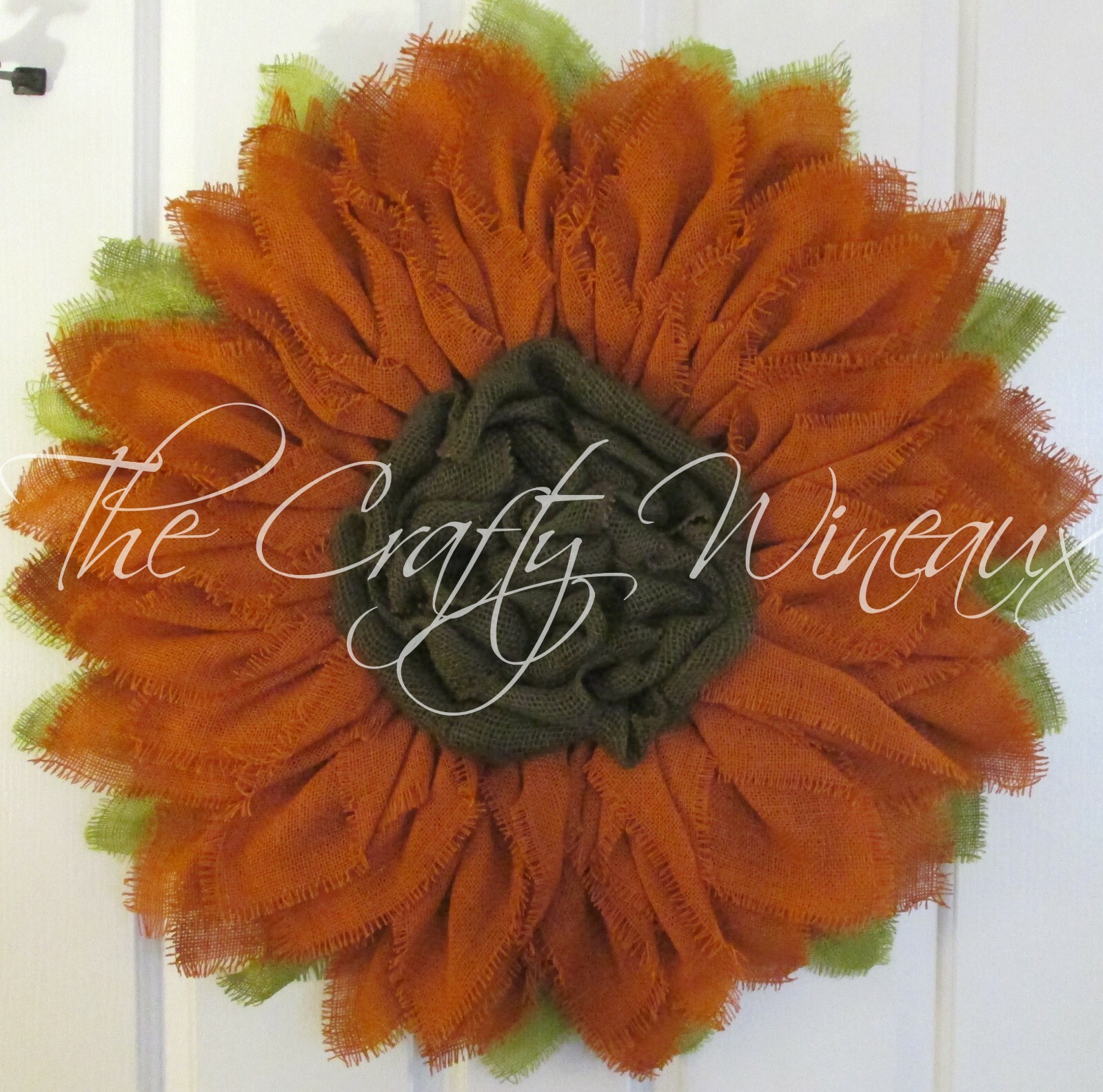 The Crafty Wineaux – Extra Thick 25″ Burnt Sienna Burlap Sunflower Wreath