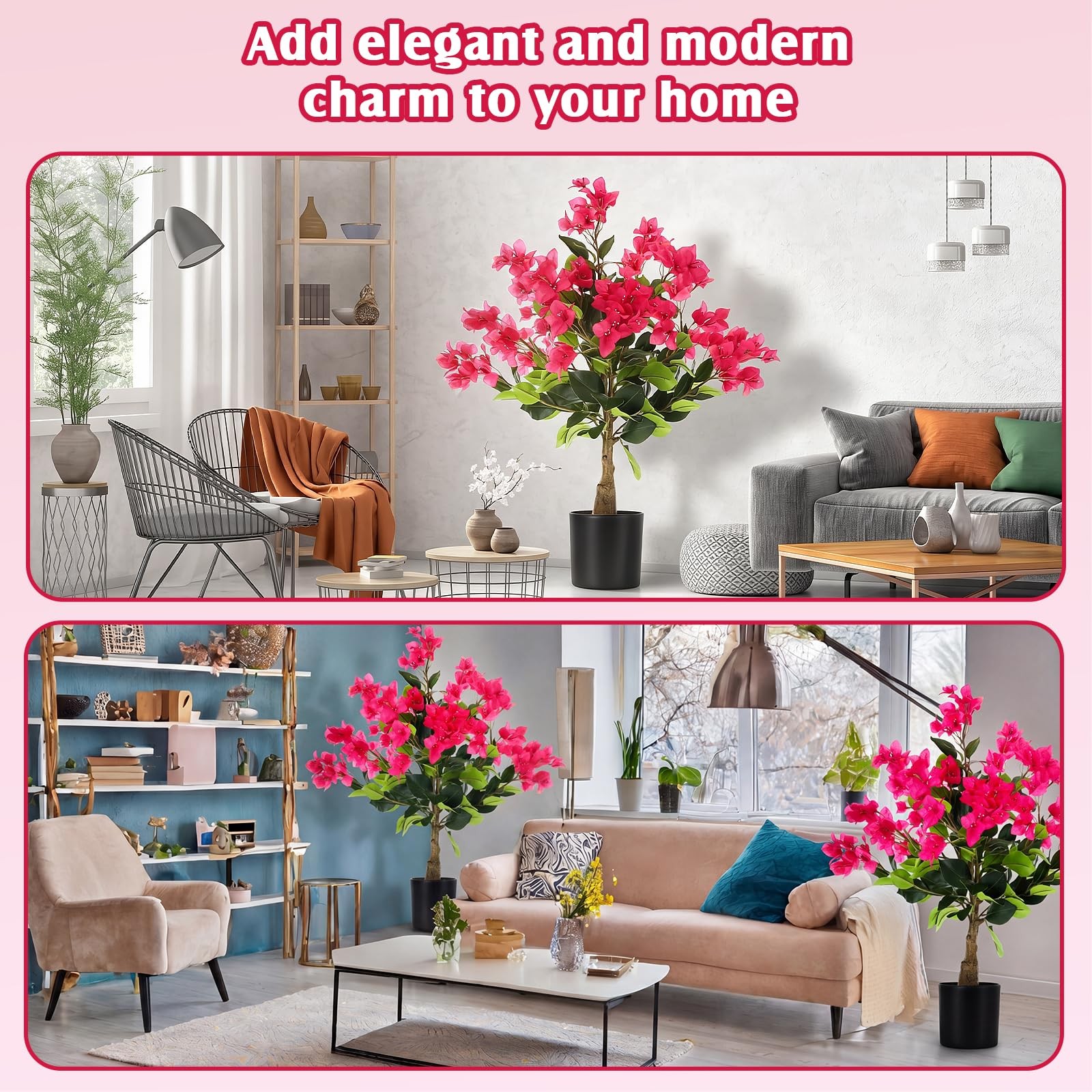 2 Pack 3ft Artificial Bougainvillea Trees Faux Bougainvillea Flower Tree in P…
