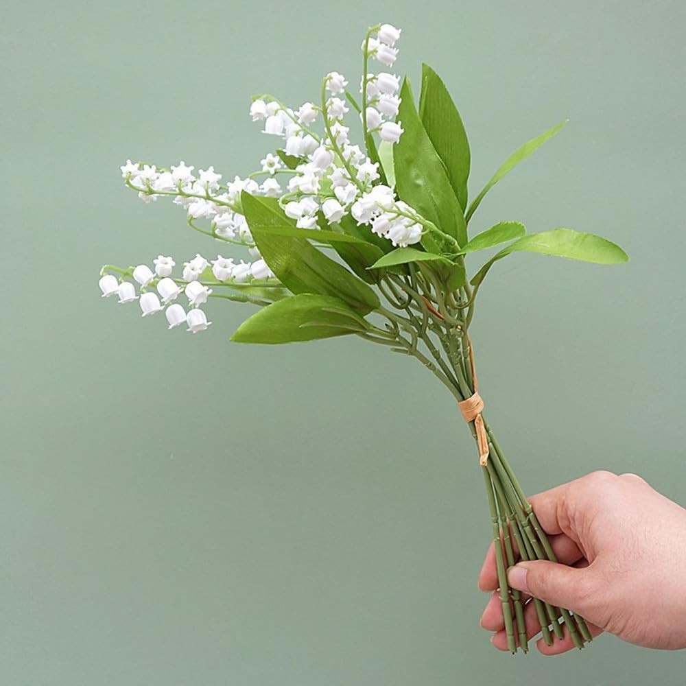 24Pcs Lily of The Valley Plastic Flower, Artificial White Bell Orchids,Artifi…