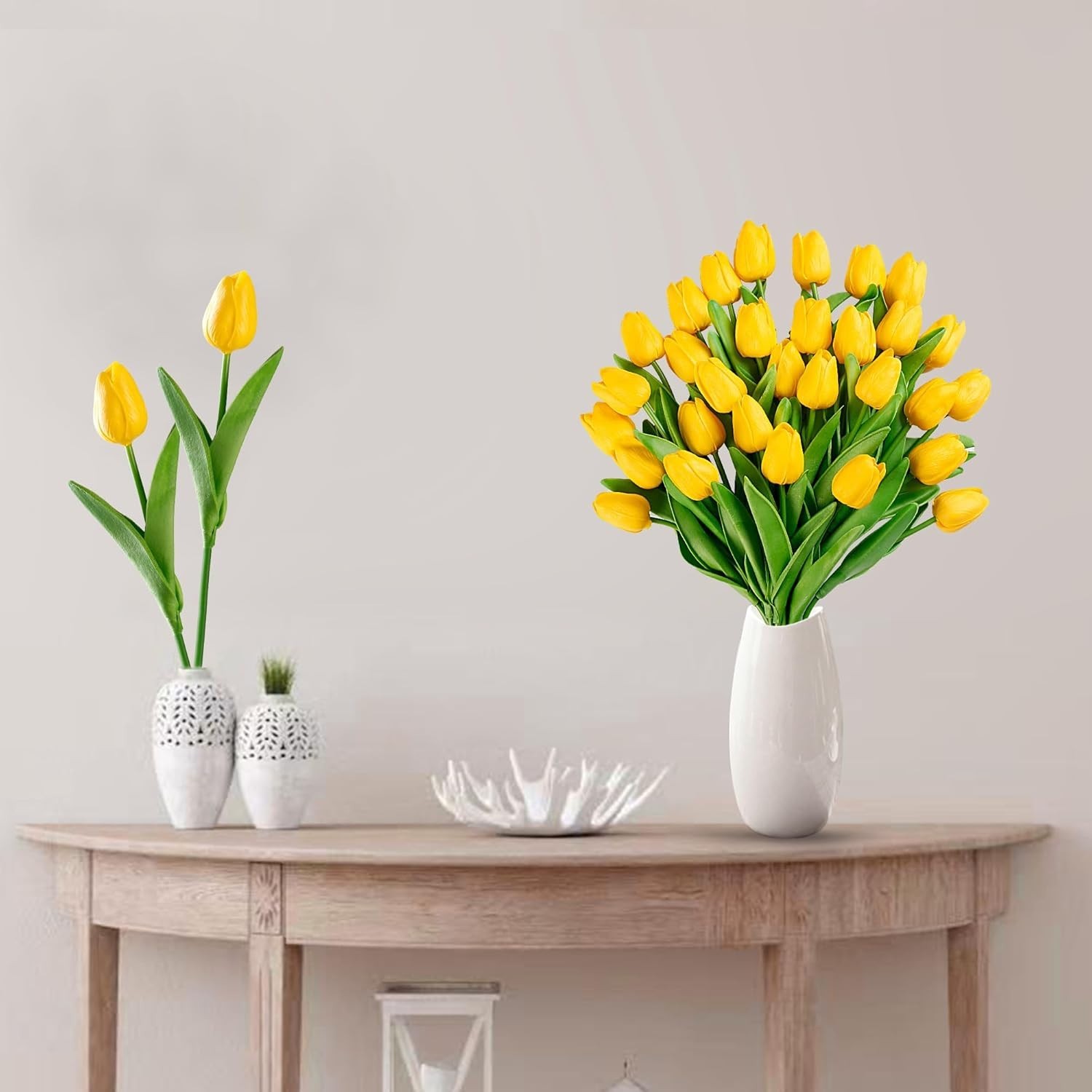 30 PCS Gold Yellow Tulips Artificial Bouquet Real Touch Faux Flowers Decor