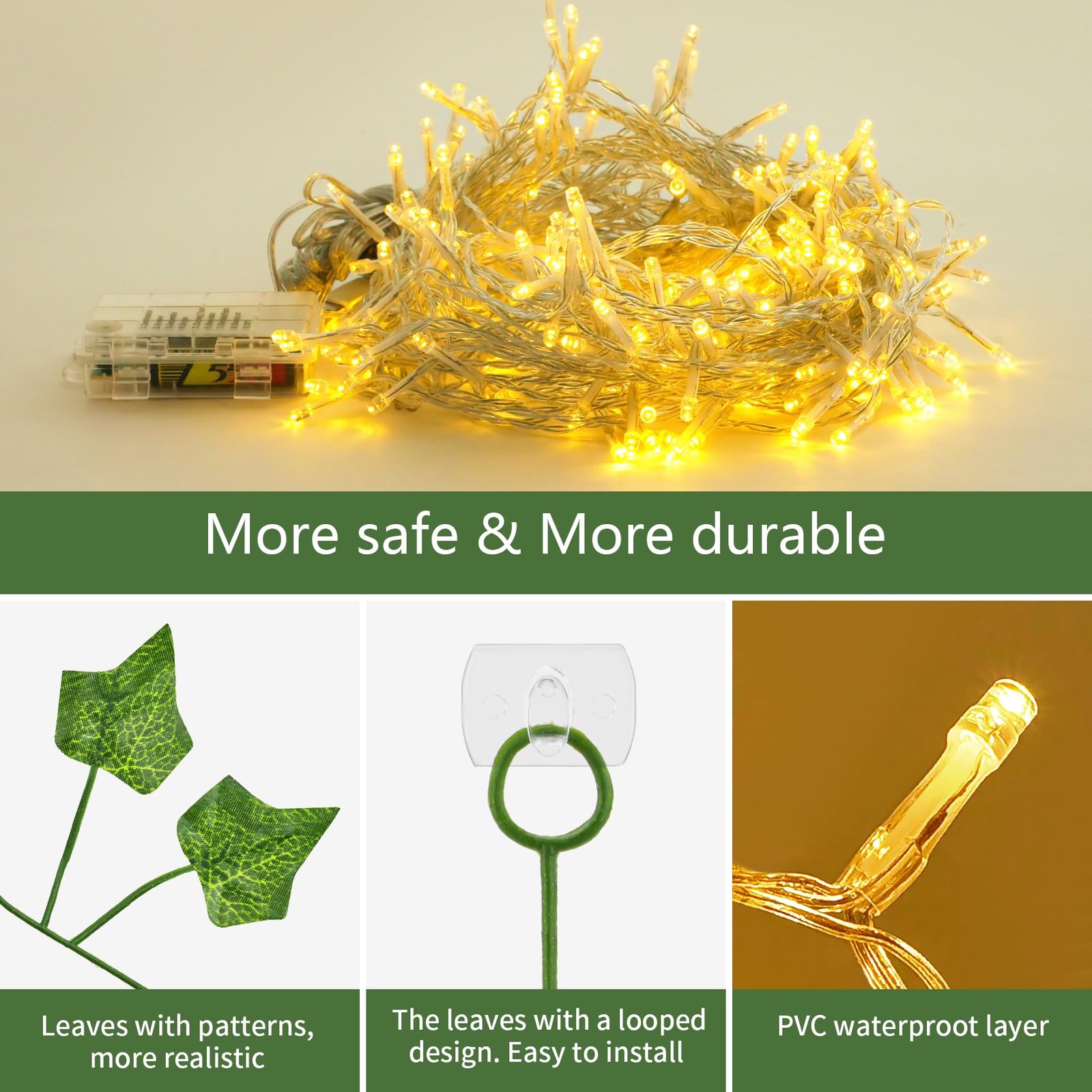 12 Pack Artificial Ivy Leaf Plants with 240 Window Curtain String Lights, Fak…