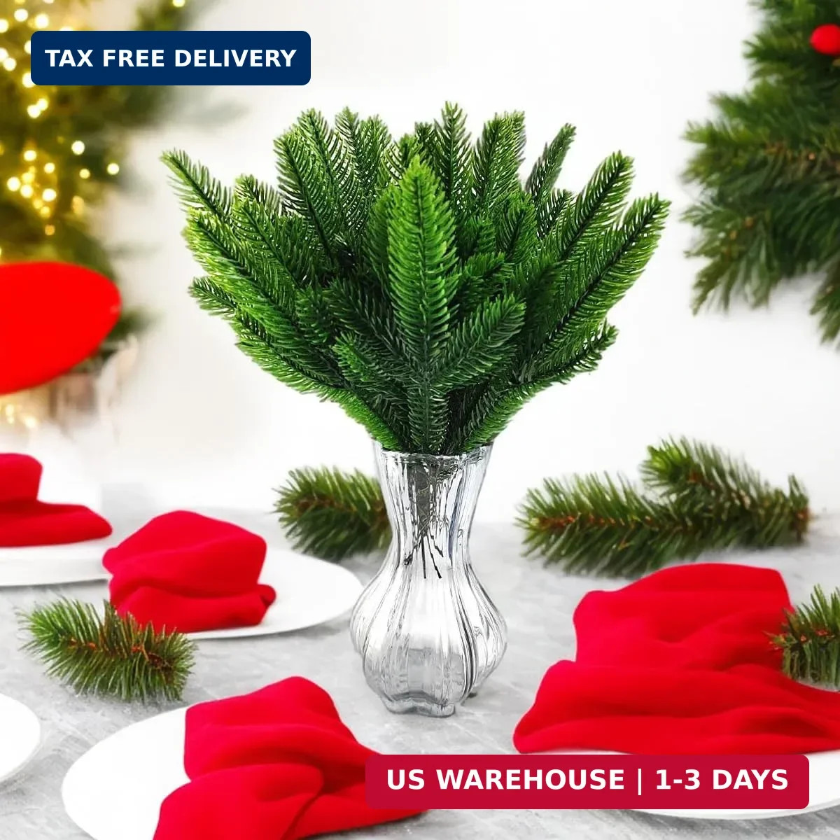 TIHOOD 25PCS 10 Inches Artificial Pine Branches Garland Green Plants Needles Fak