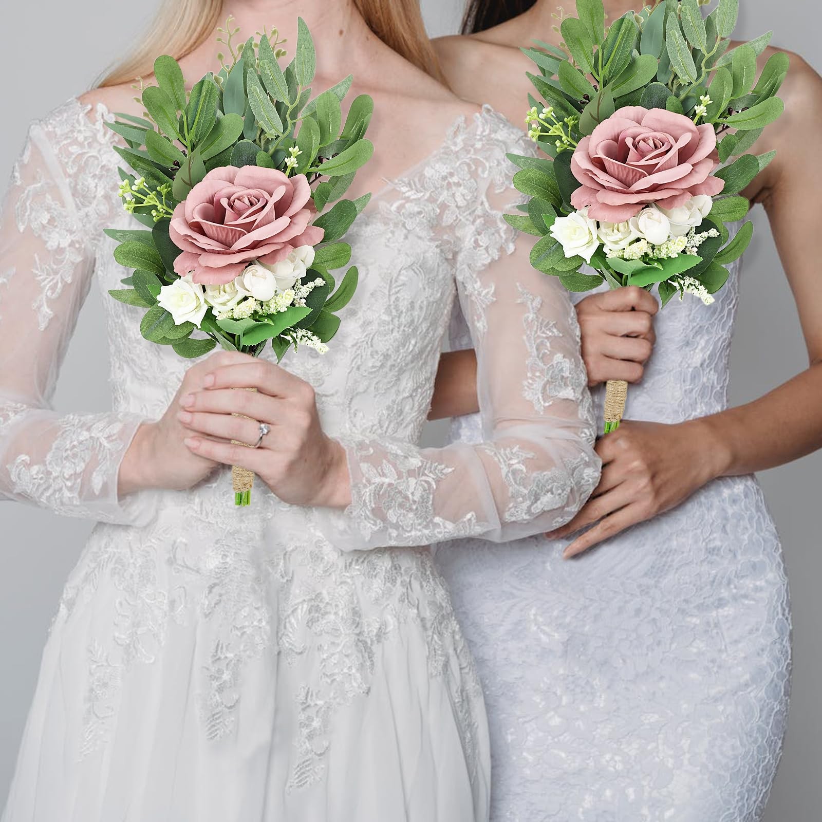 4 PCS 8 Inch Dusty Pink Bridesmaid Bouquets Artificial Flowers Wedding Decor