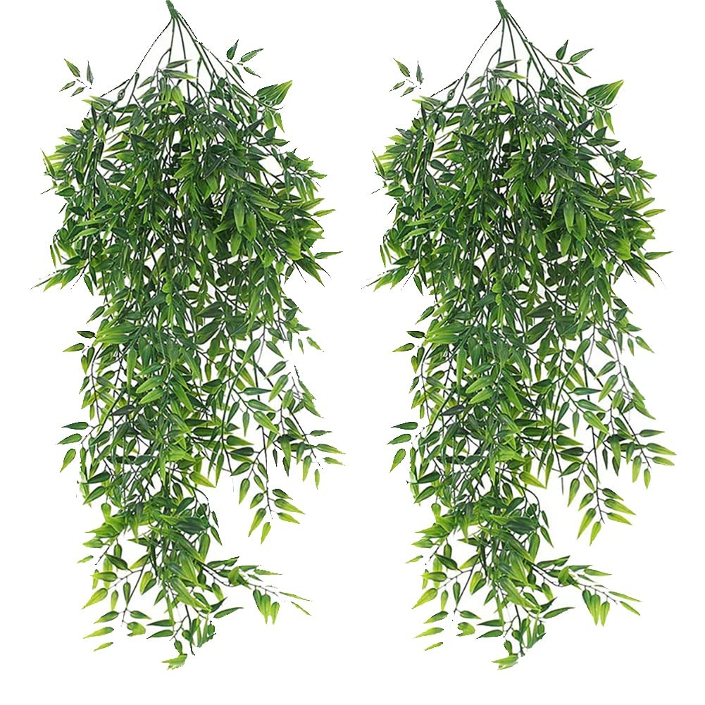2 Pcs Artificial Hanging Plants Faux Greenary Vines Fake Leaves Decorative Ha…