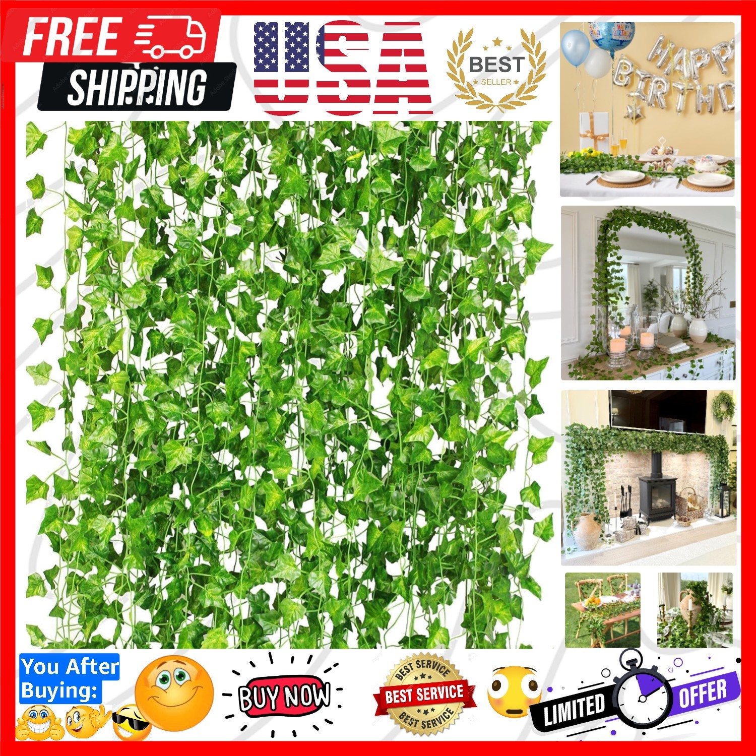 12 Pack 84Ft Artificial Ivy Garland, Fake Vines UV Resistant Greenery Leaves …