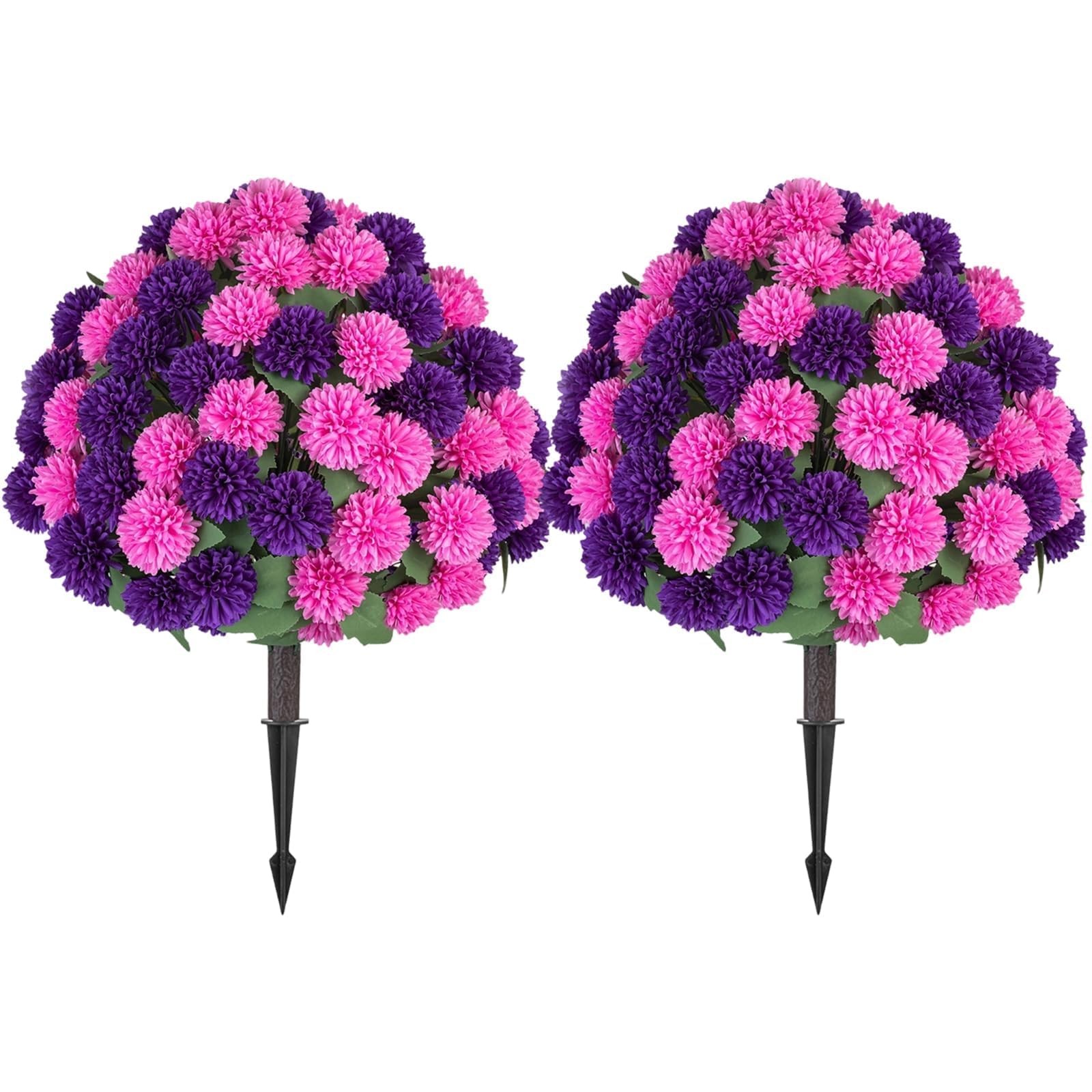 Fake Outdoor Flowers with Stakes – Set of 2 Pink Purple 33″ H X 19.7″ W Artif…