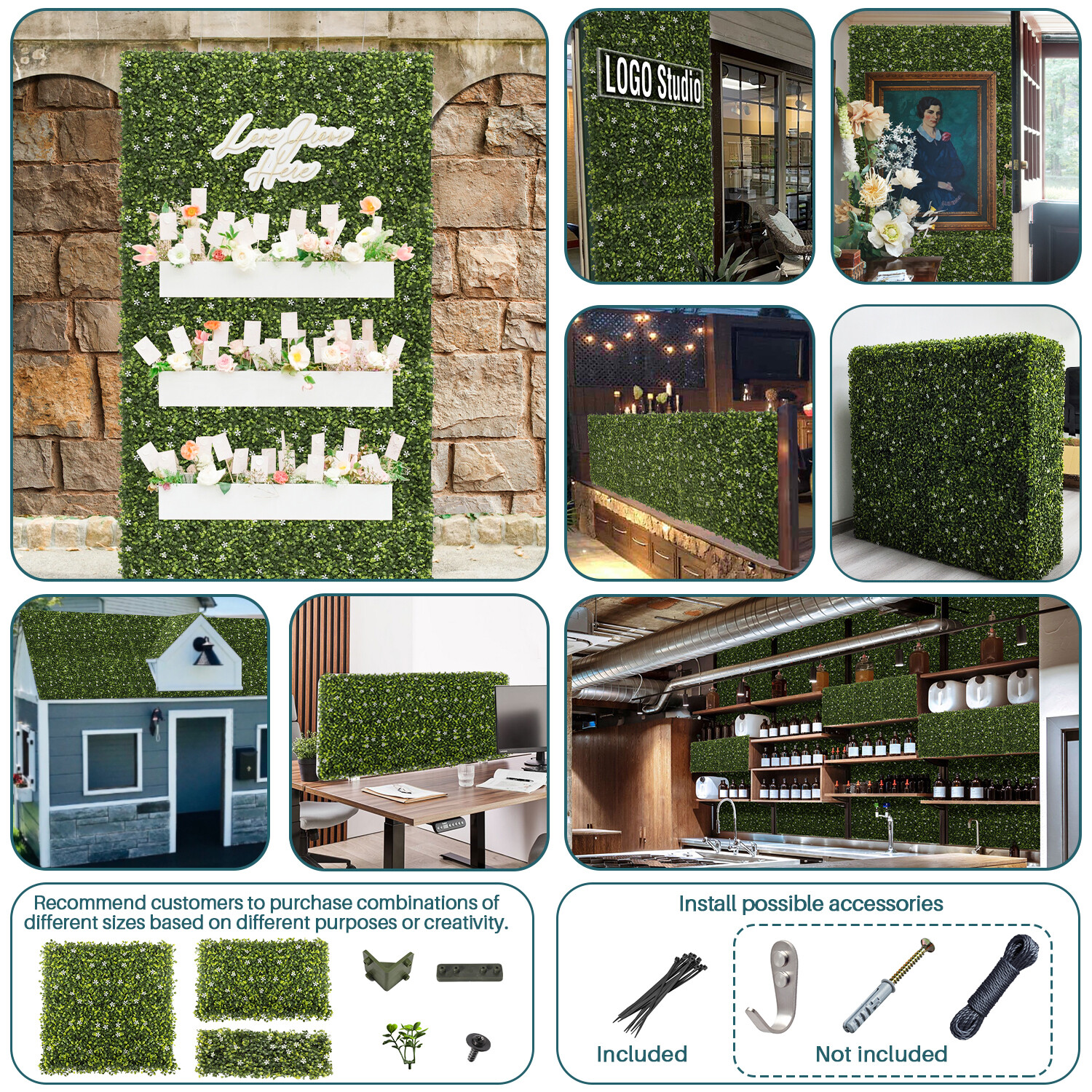 18″x6″ Artificial Ivy Mats Wall Hedge With Hard Panel for Indoor Outdoor Decor