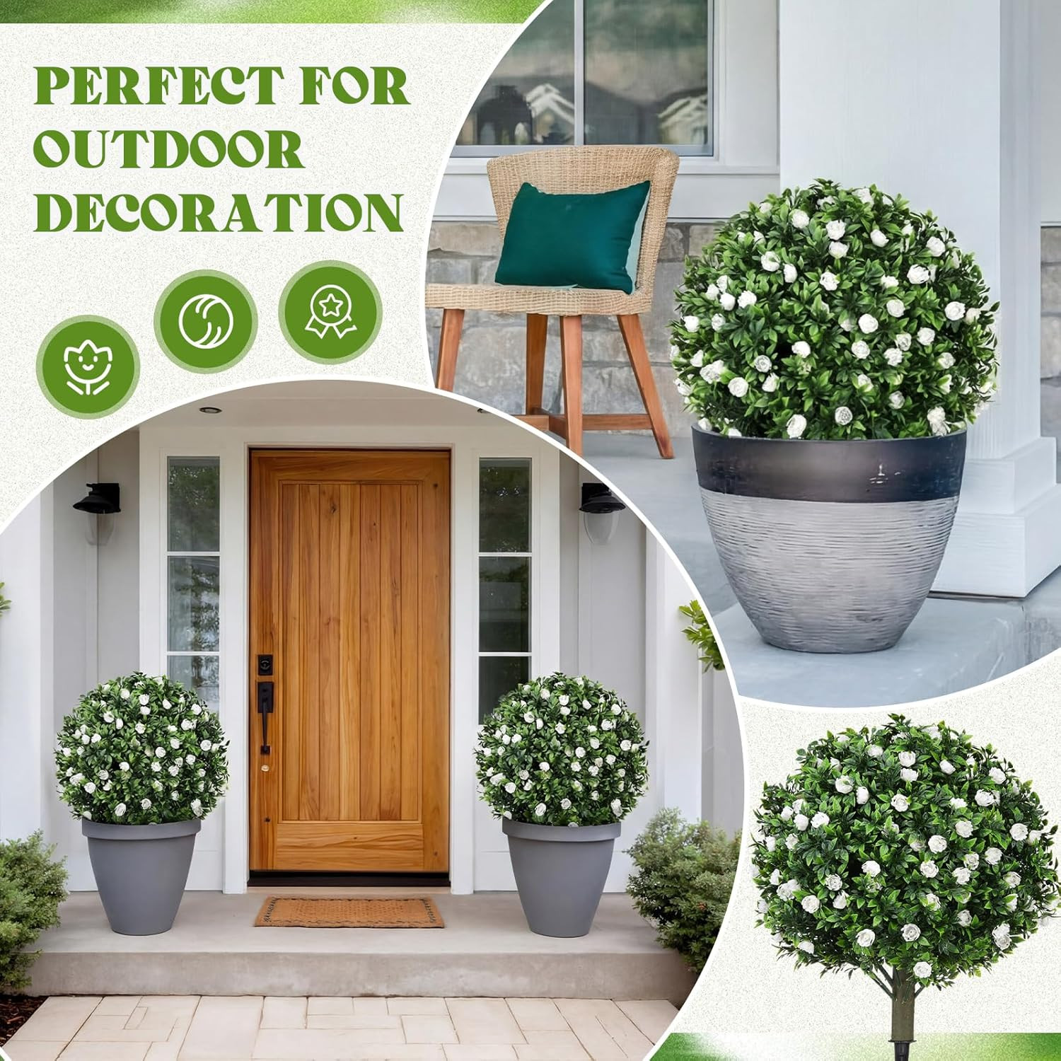Set of 4 UV Resistant 24″ Faux Topiary Ball Trees for Outdoor Decor