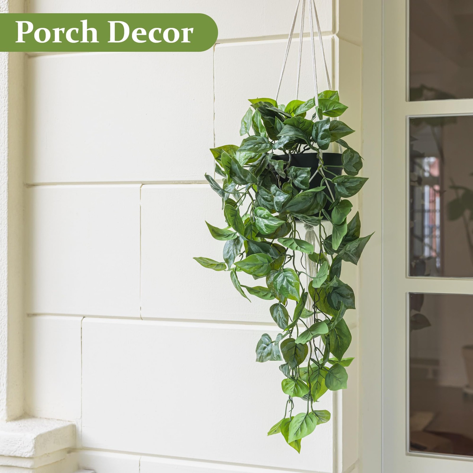 Artificial Pothos Hanging Plant, Fake Pothos with Woven Net, Realistic Faux I…