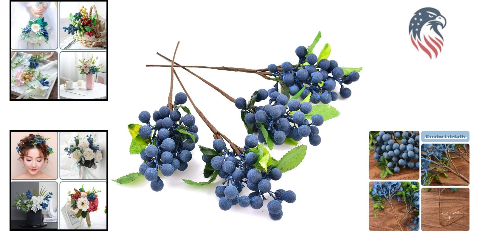 Realistic Plastic Blueberries – 4pcs Artificial Fruits for Stylish Bouquets