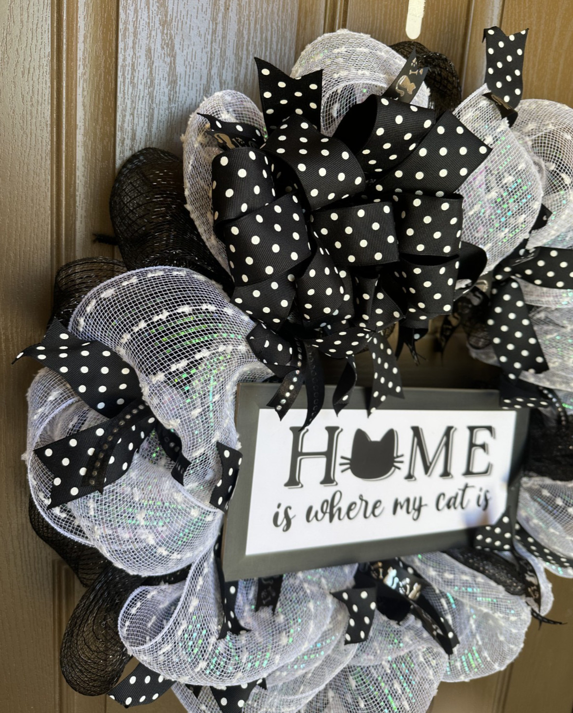 Everyday Deco Mesh Home is where my cat is Wreath cat lover animal lover