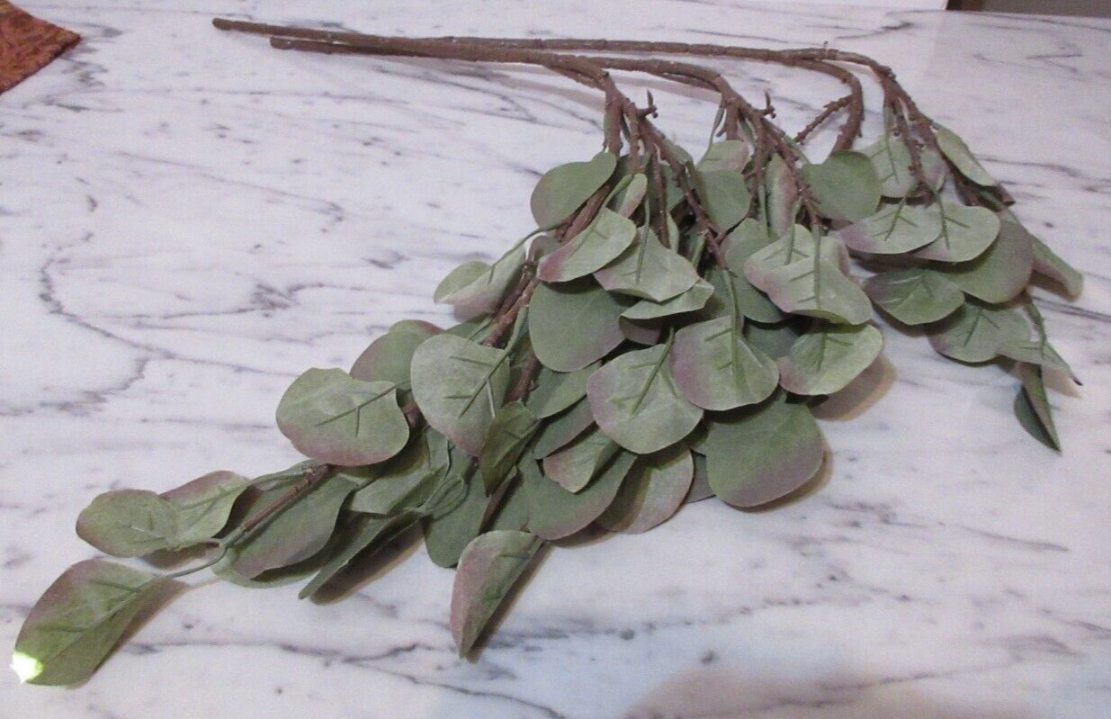Artificial Leaves on Branch Stem 27″ Long Autumn Green Floral Decor 3 Branches