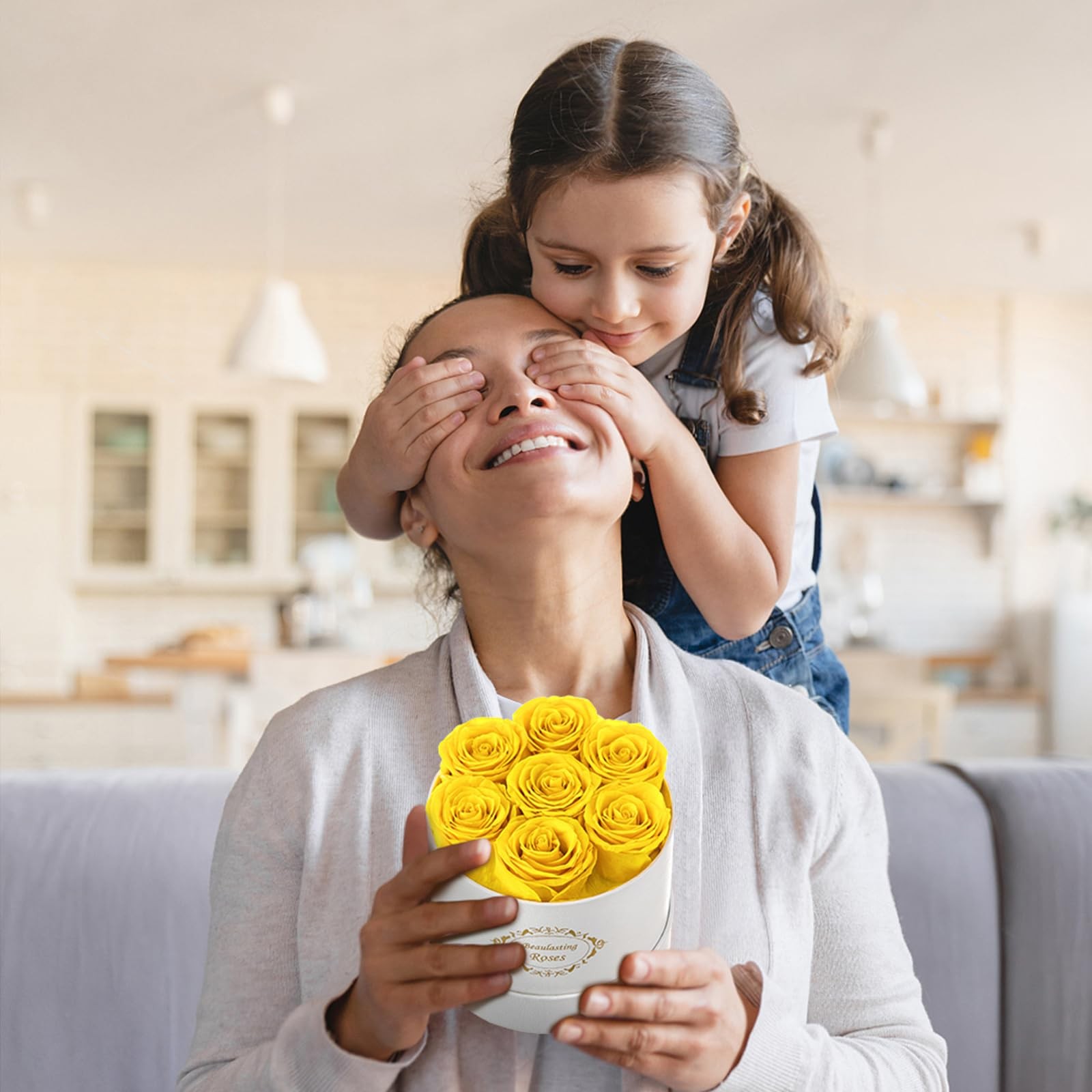 Yellow Preserved Roses in a White Box Long-Lasting Forever Flowers for Her