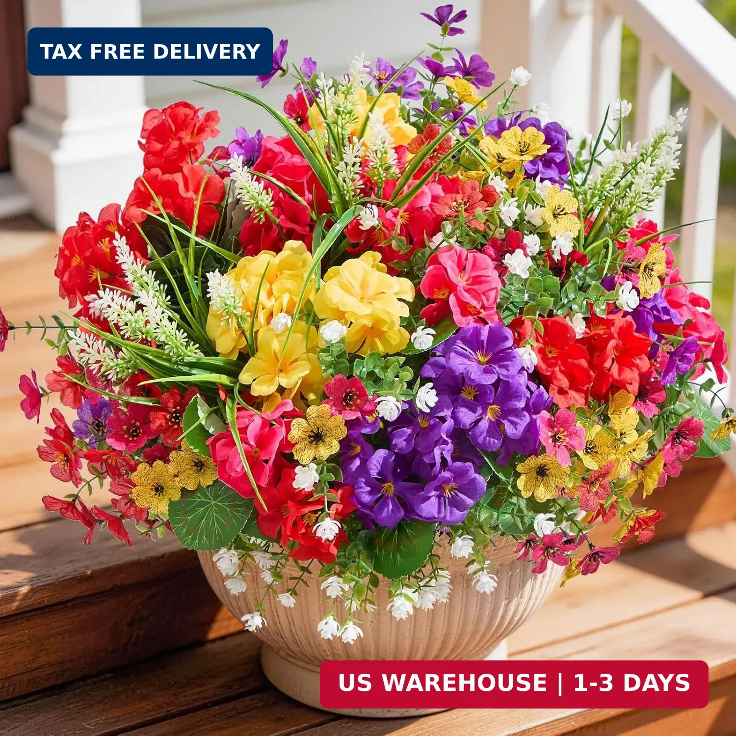 16 Bundles Artificial Flowers for Outdoors, UV Resistant Silk Faux Flowers for O