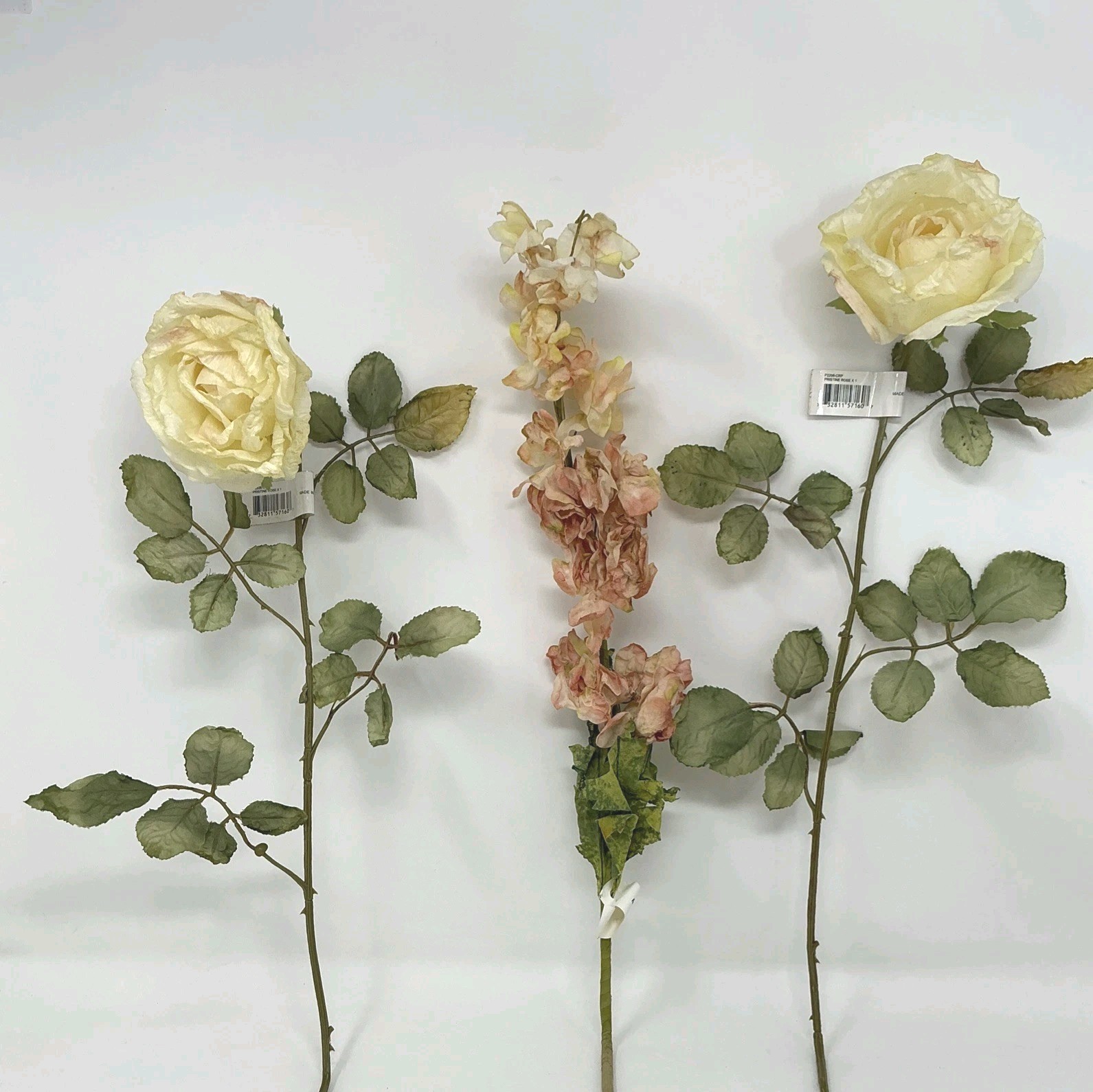 Delphinium Peach Floral Pick 30” Pristine Rose Cream w Pink 26” Lot 3 Picks NOS