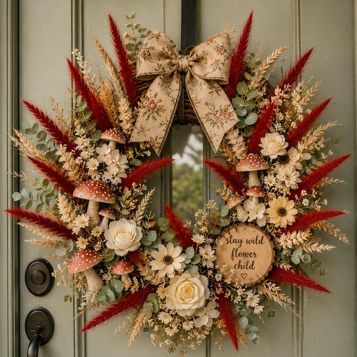 Red Pampas Grass Decor Set of 3 Faux Pampas Stems Red Floral Stems Patriotic Dec