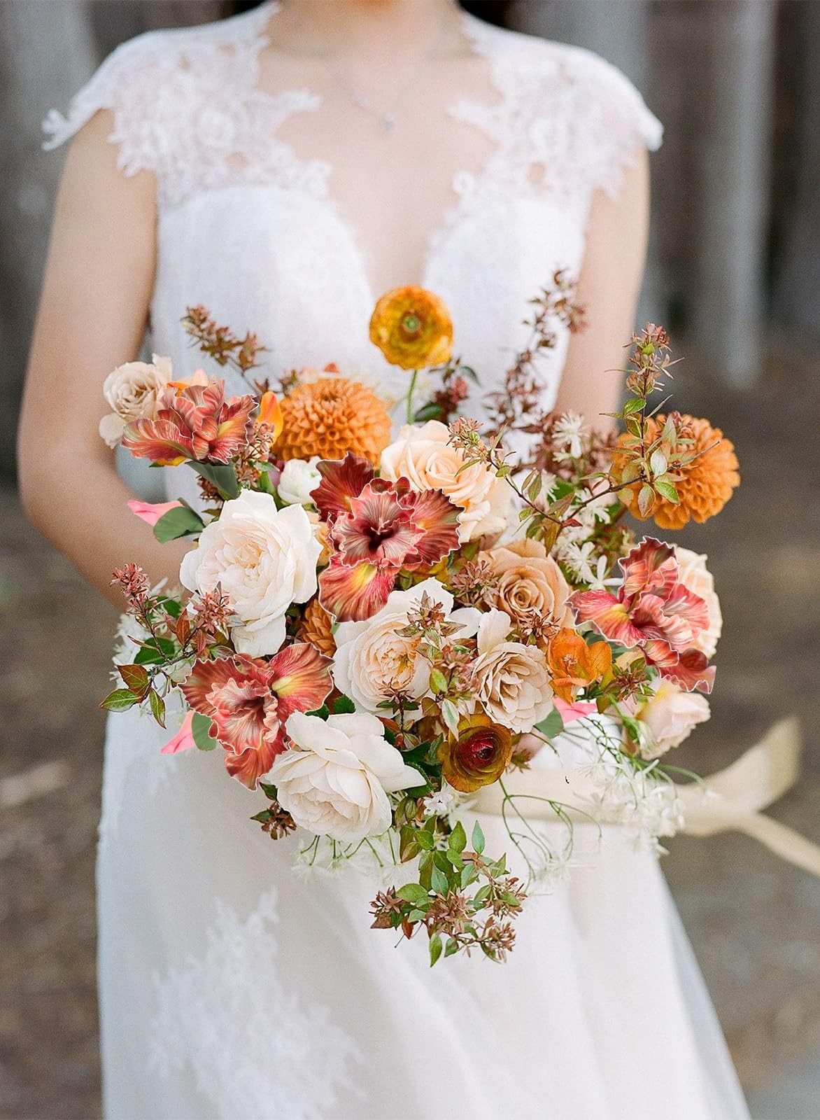 5 PCS Iris Artificial Flower Real Touch PU Faux 17.7 Inch Orange Bouquet