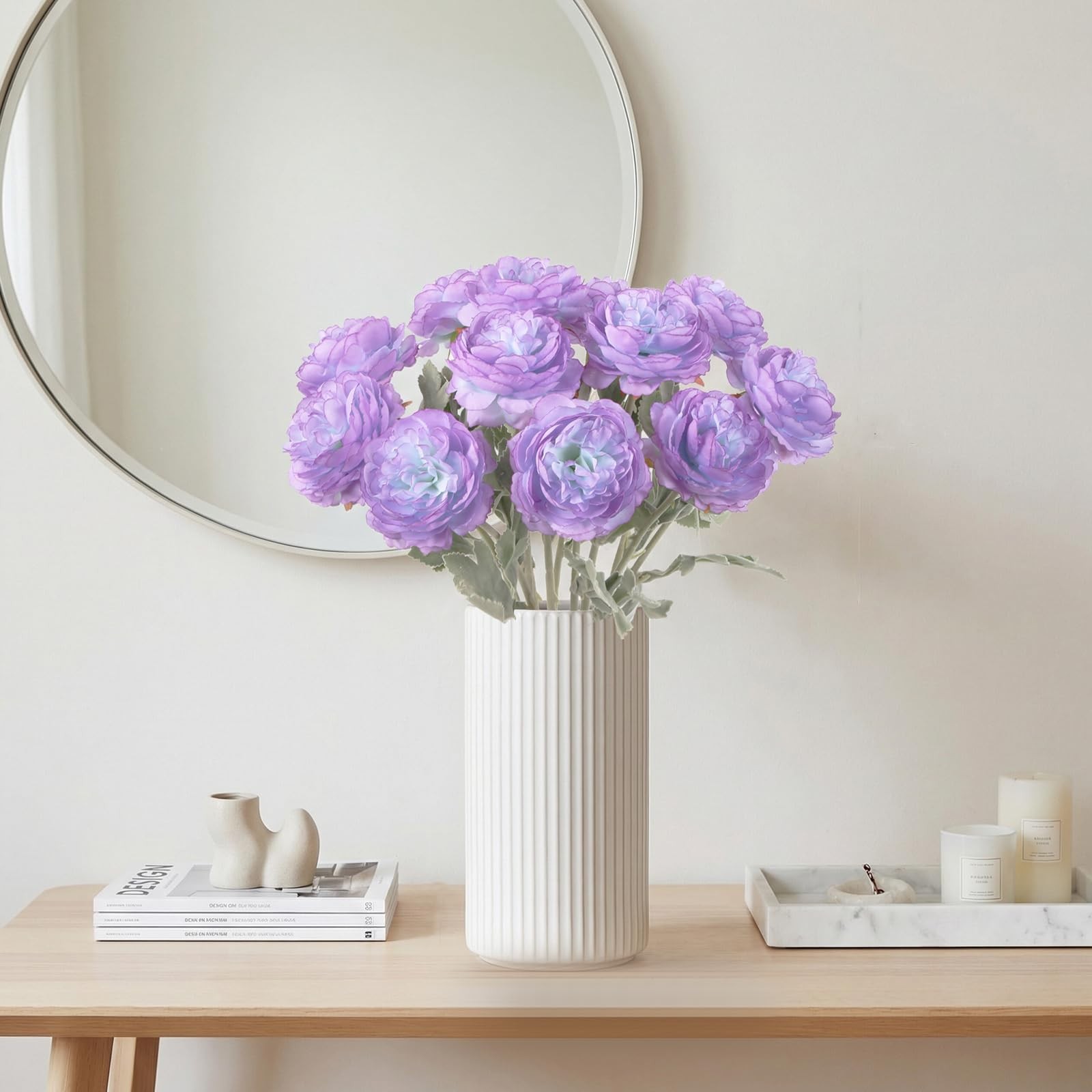 Peonies Artificial Flowers 12Pcs Realistic Purple Silk Ranunculus Flowers 14….