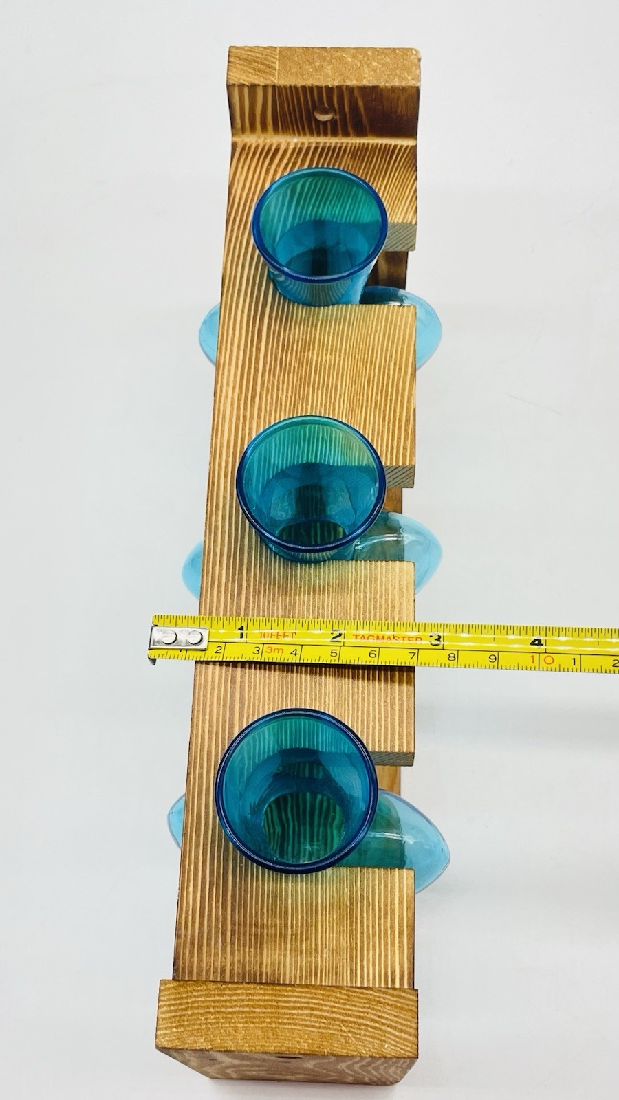Plant Terrarium Propagation Wood Stand Tabletop Planter 3 Bulb Blue Glass Vase