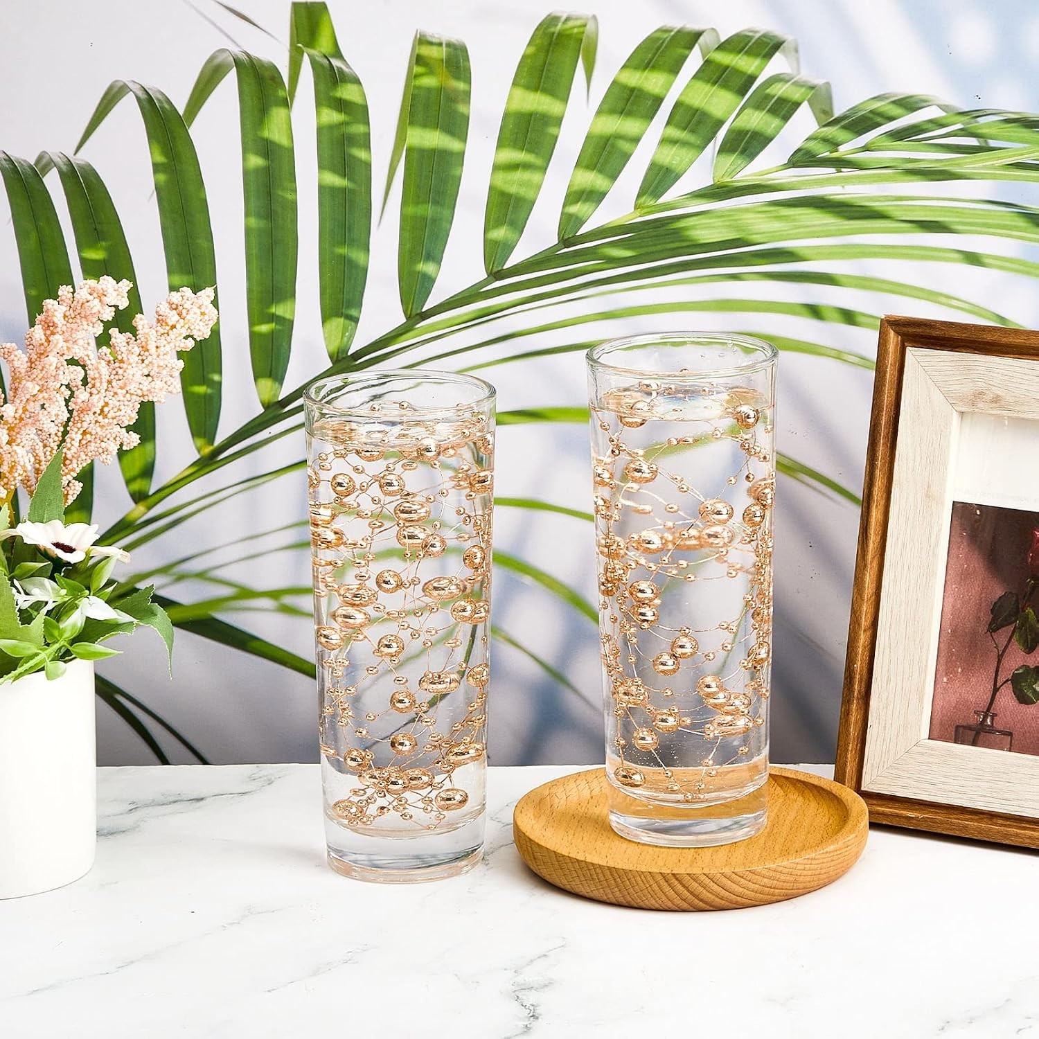 Artificial pearl bead garland floating candle vase decor