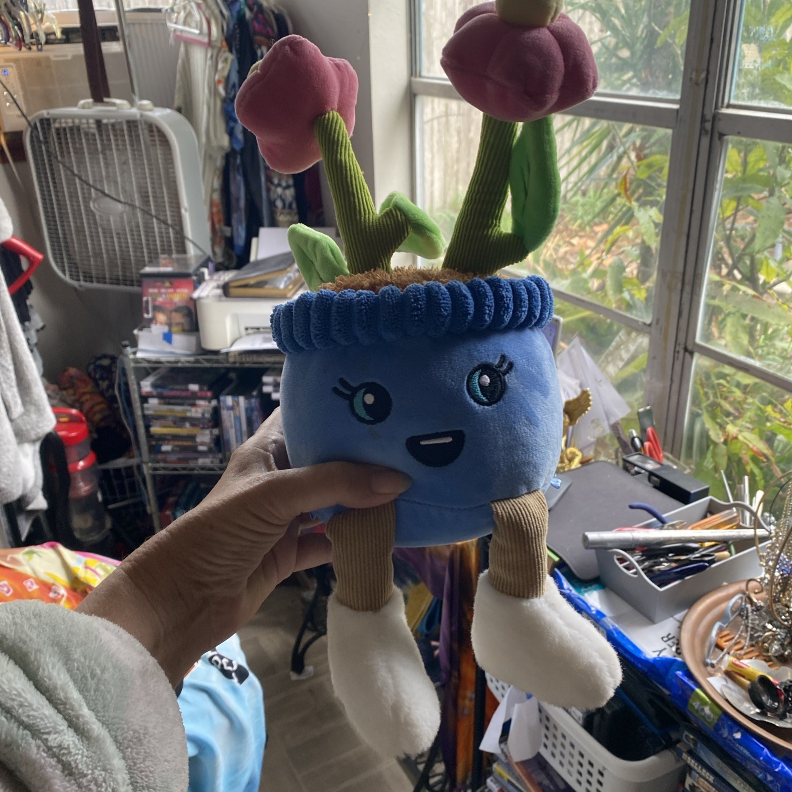Spring Happy Plants Member’s Mark Shelf Sitter Blue Pot Pink Flowers Plush