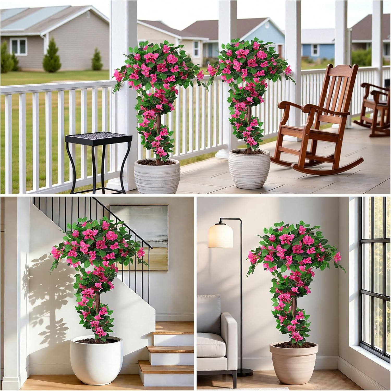 2Pack 4FT Faux Bougainvillea Topiary Trees for Outdoor Decor, UV Resistant