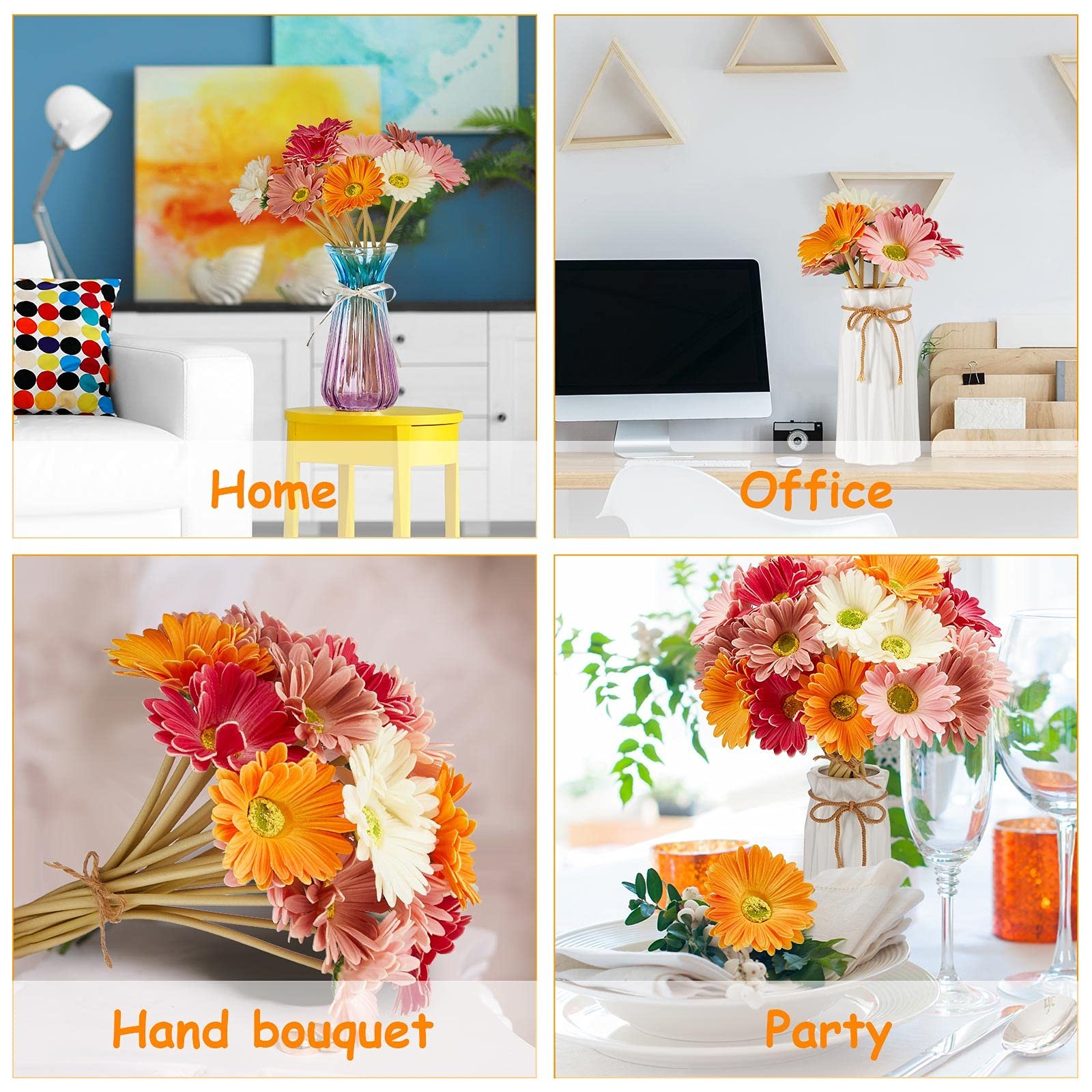 12 Pcs Artificial Gerbera Daisies Flowers 15 in Pink and Orange Fake Daisy Bo…