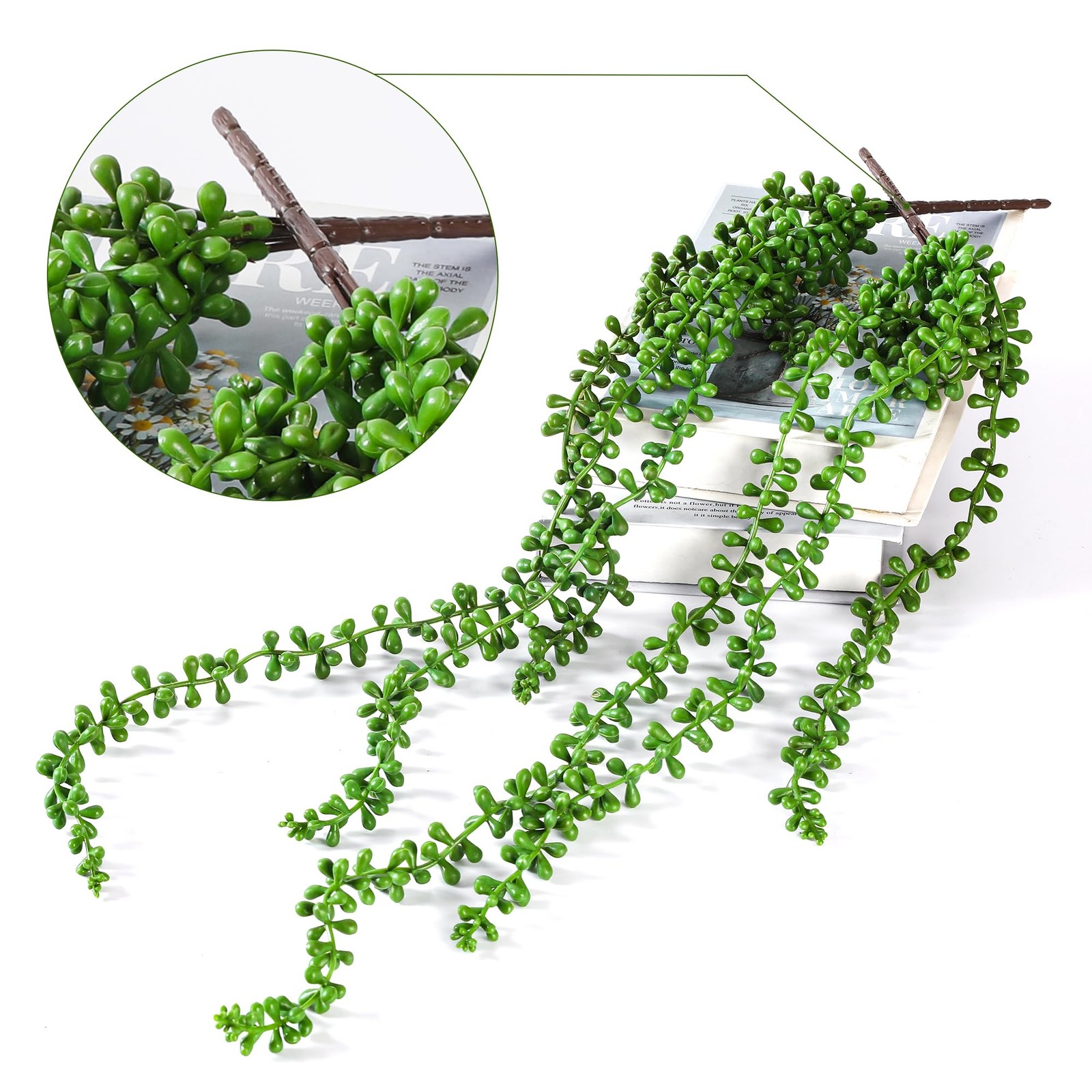 3PCS Artificial Succulents Hanging Plants,27.5 Inch Fake String of Pearls Gre…