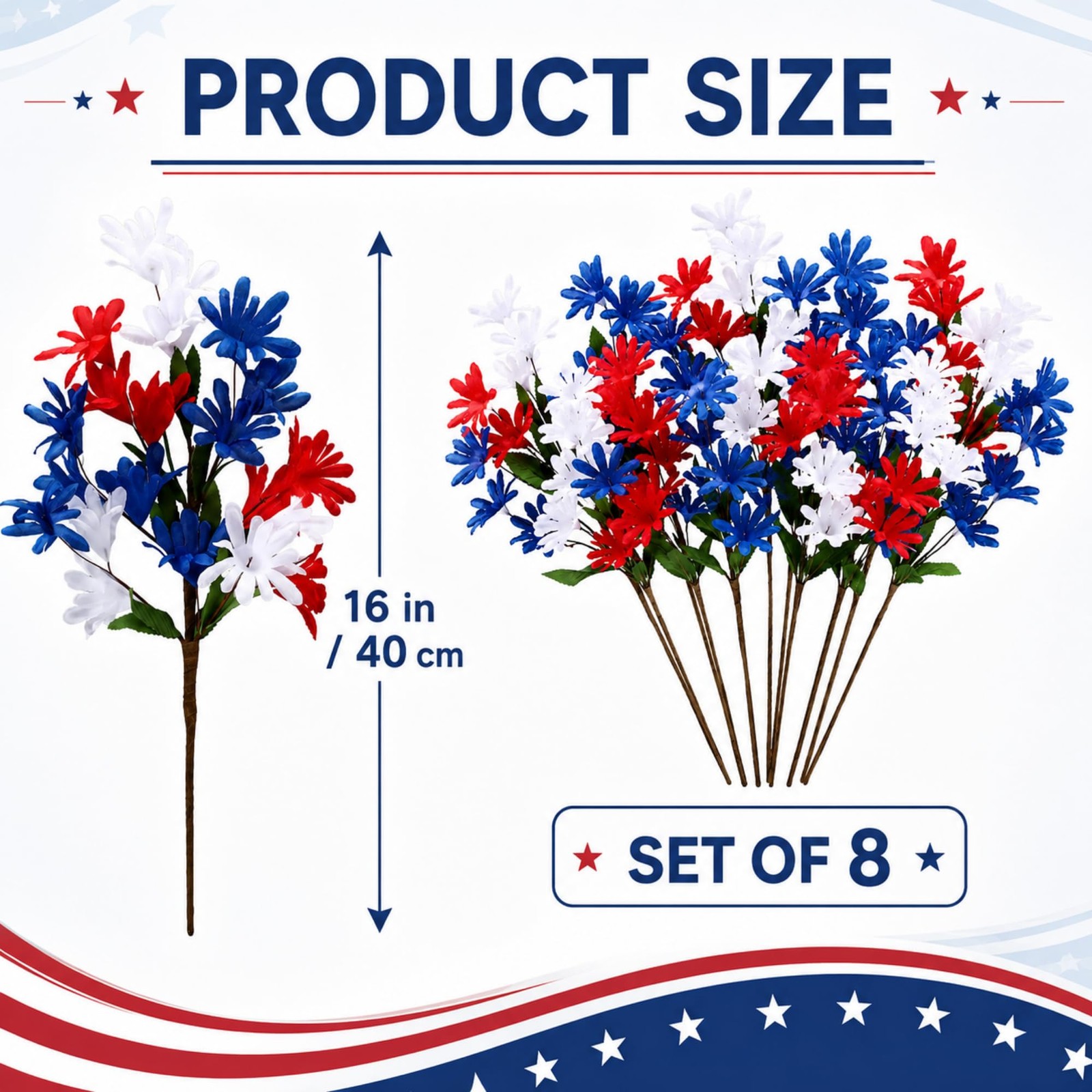 8 Pcs Red White and Blue Artificial Flower Outdoor Patriotic Flowers 4 of Jul…