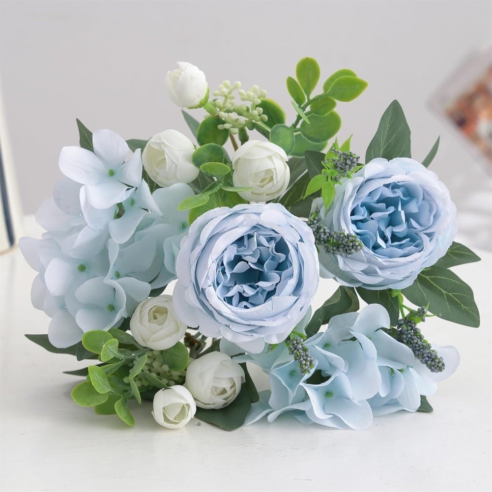 Wedding Bouquet with Silk Peony Hydrangea Flowers for Home Decor Display