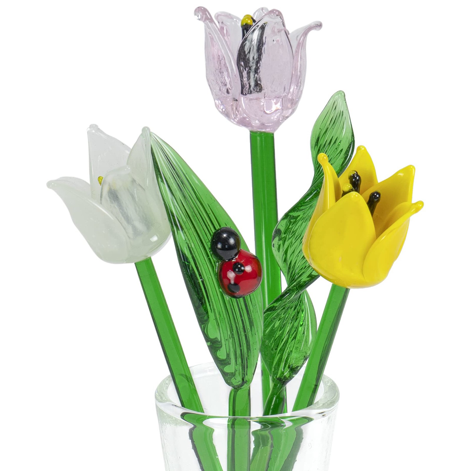 Decorative Glass Lovely Flower Bouquet with Vase, Gift Boxed – Spring Tulips