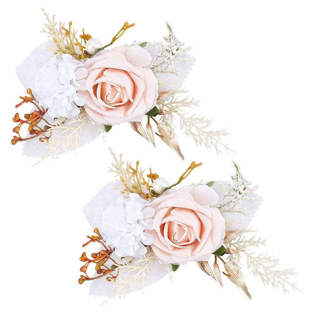2 PCS Artificial Rose Flower Wrist Corsage Groom Boutonniere Wedding Prop