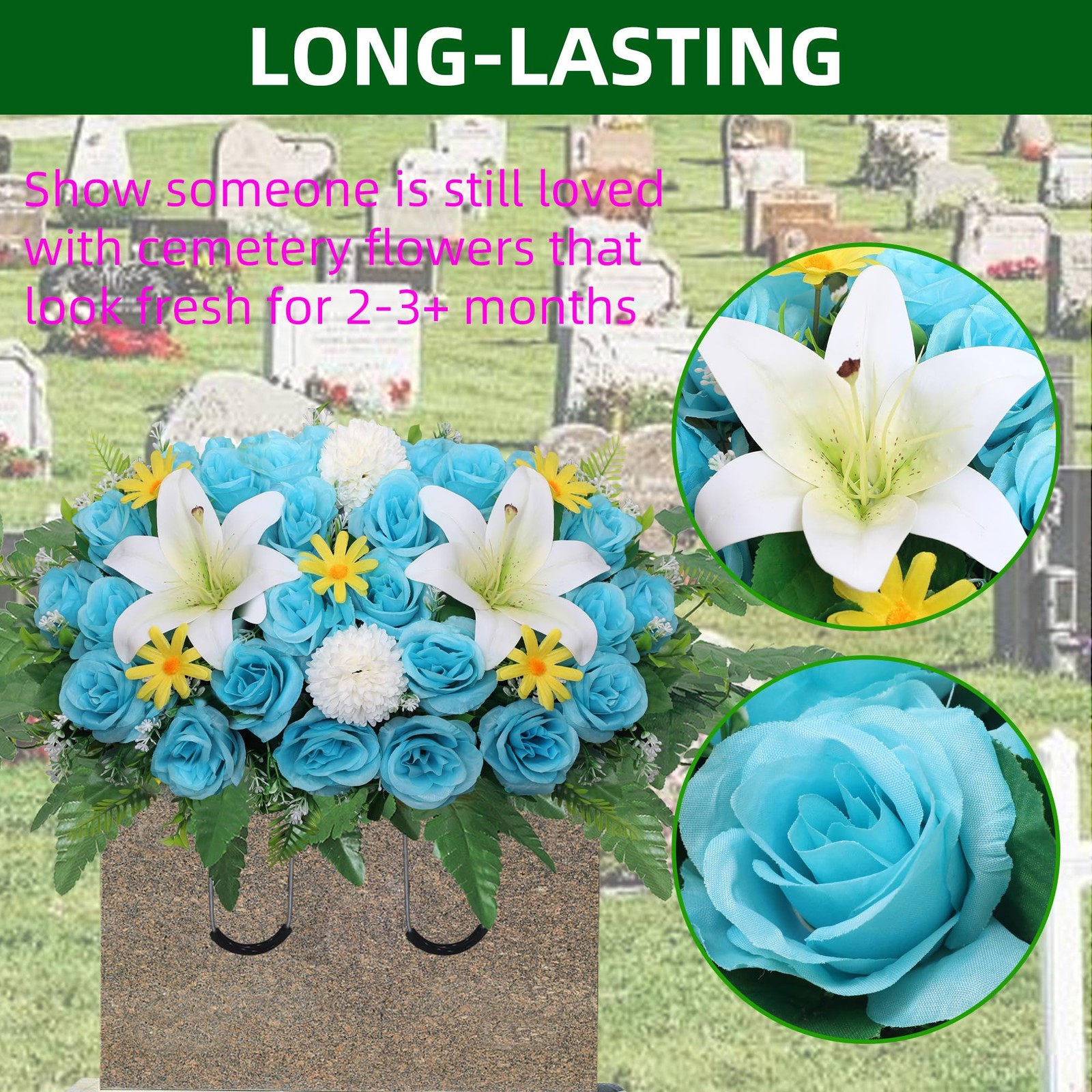 Artificial Cemetery Flower Saddles for Graves,Headstone Saddles for Graves,Lily