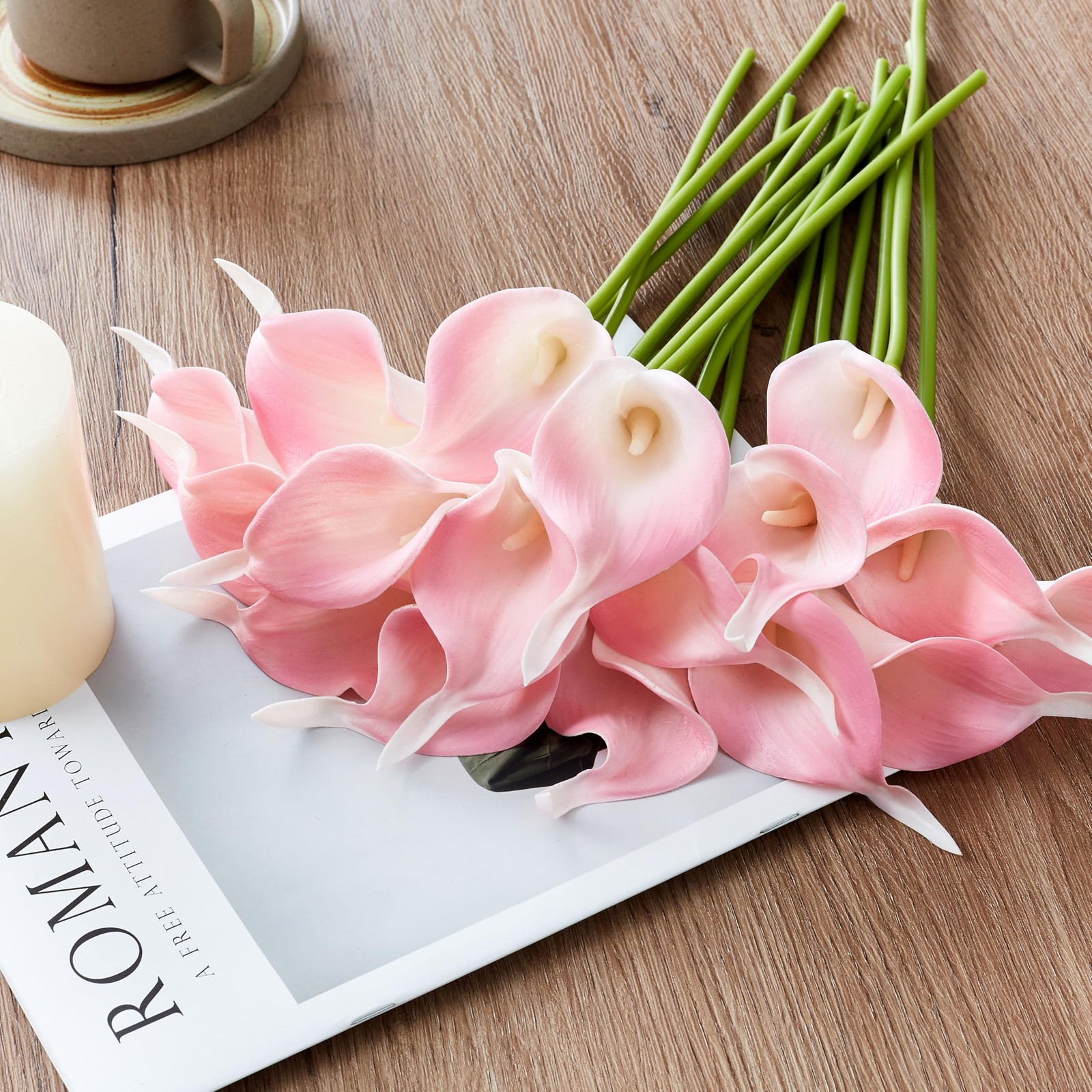 Artificial Calla Lily 12Pcs Pink Real Touch Faux Flowers for Wedding Bouquet,…